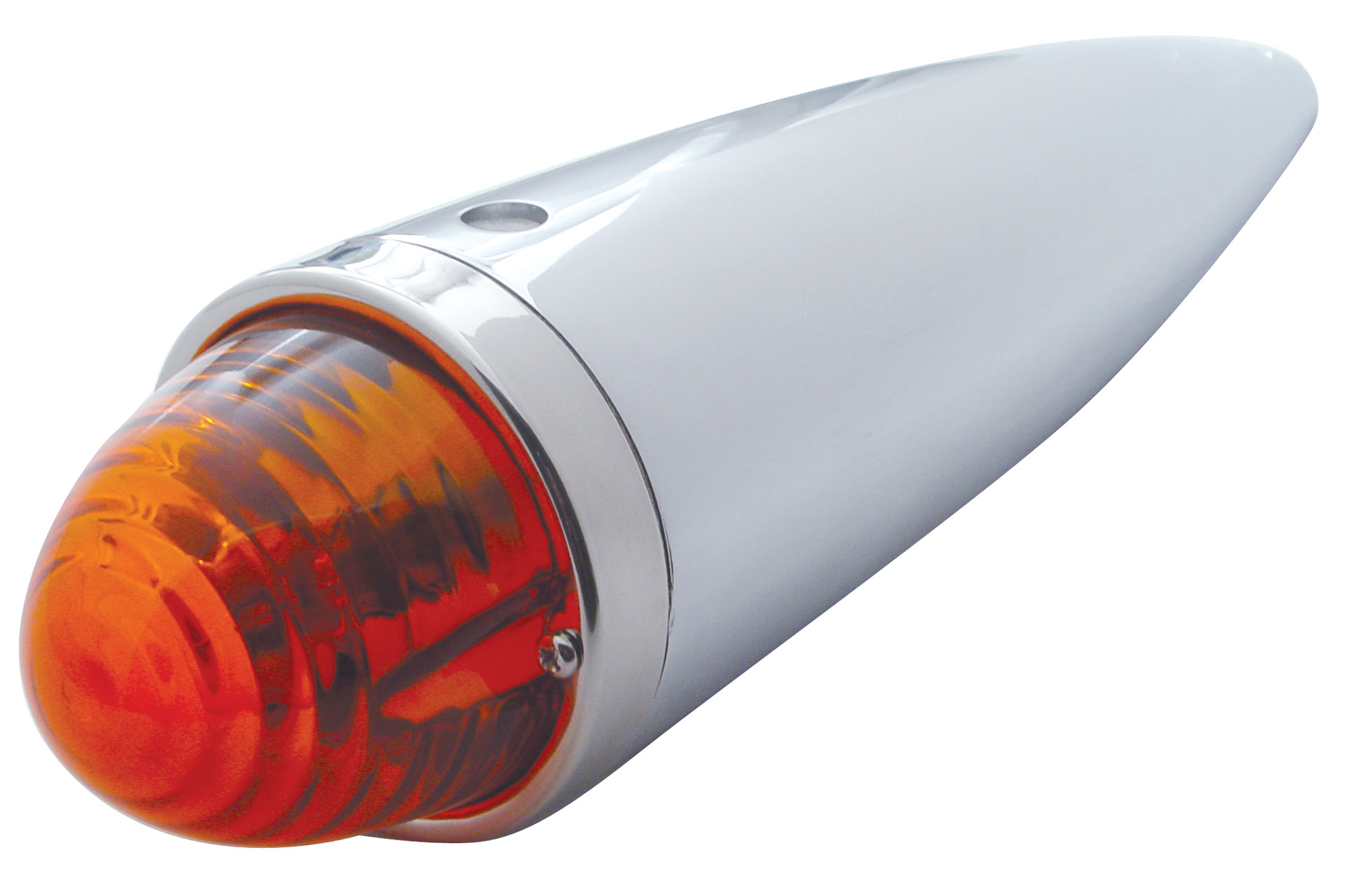 Chrome Beehive Glass Lens Torpedo Cab Light W/ 1156 Bulb - Dark Amber