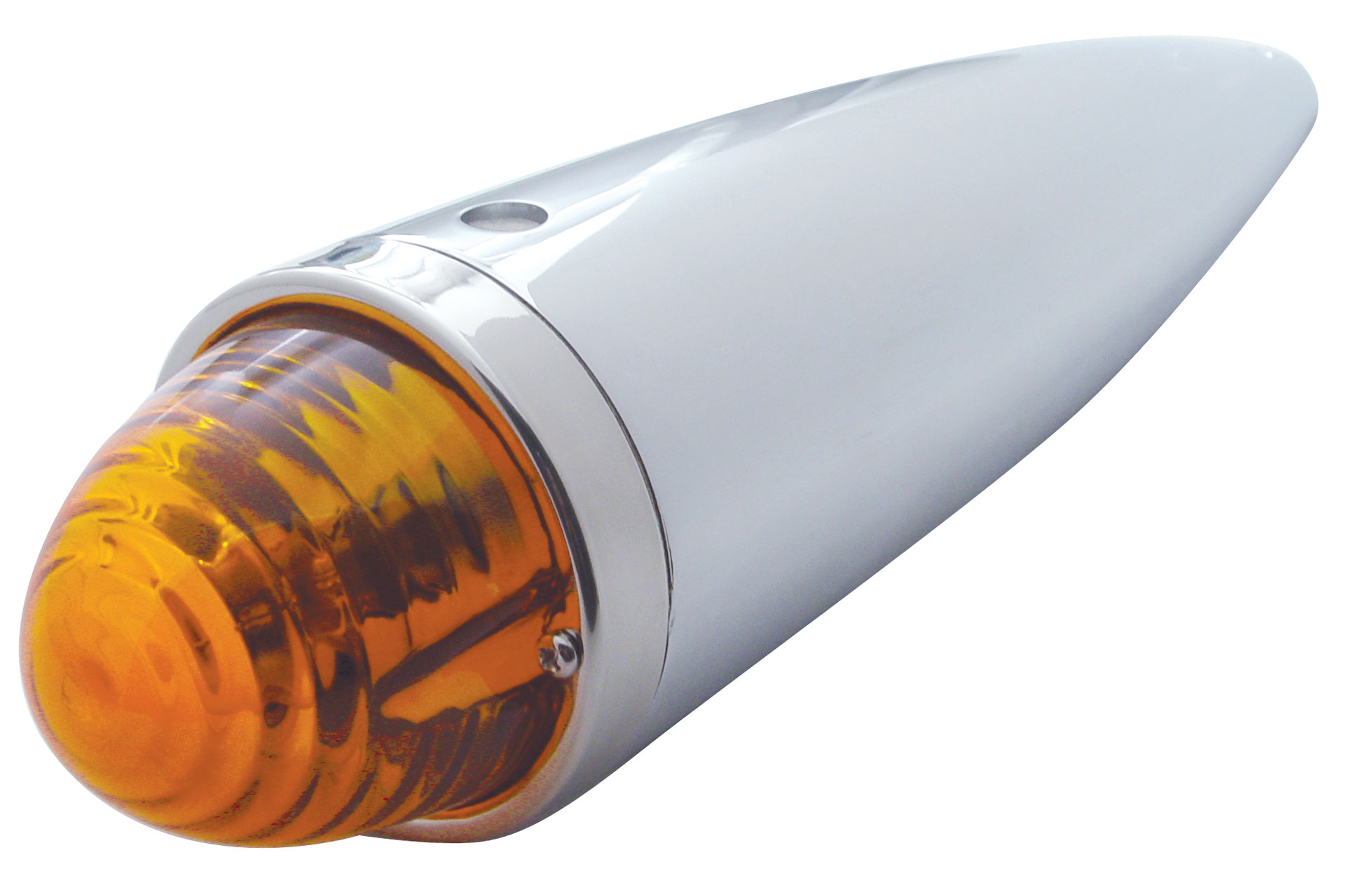 Chrome Beehive Glass Lens Torpedo Cab Light W/ 1157 Bulb - Amber