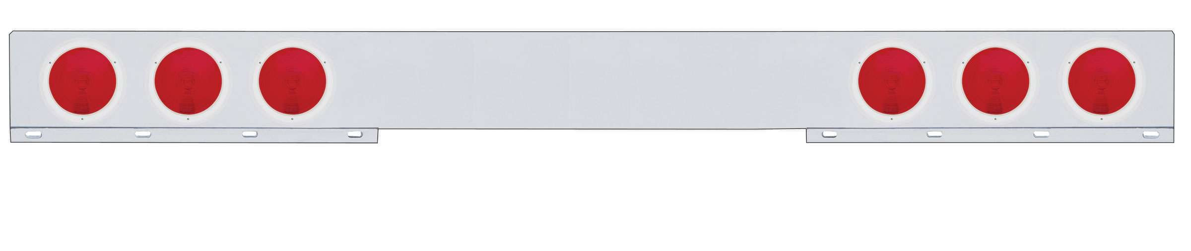 Chrome 94" Long 1 Piece Rear Light Bar W/ Six 4" Round Lights W/ Stainless Steel Bezel
