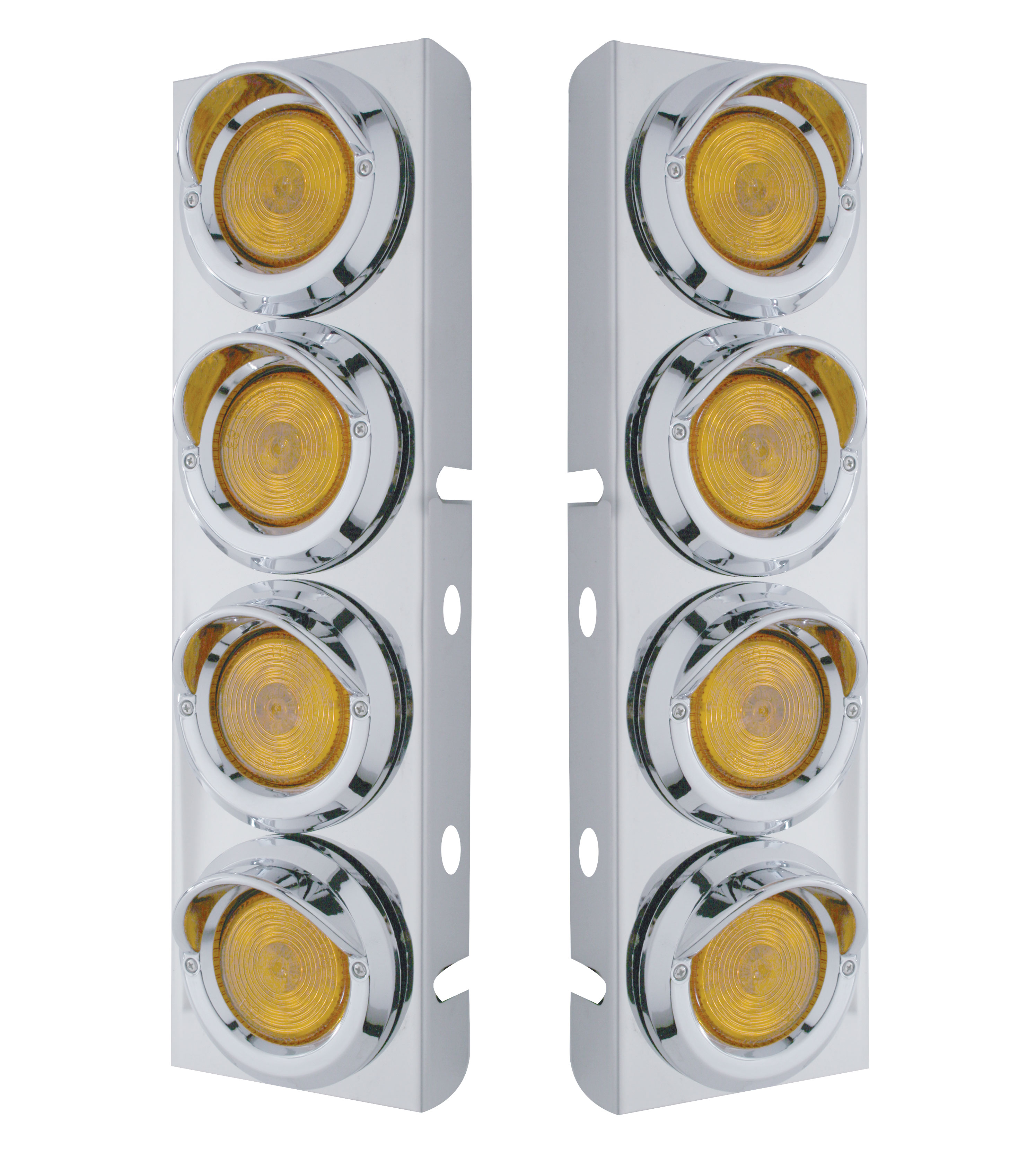 (2/Bulk) Stainless Steel Peterbilt 8 Led Cutout Air Cleaner Light Bracket W/ 2" Incandescent Flat Light & Cr. Pl. Visor