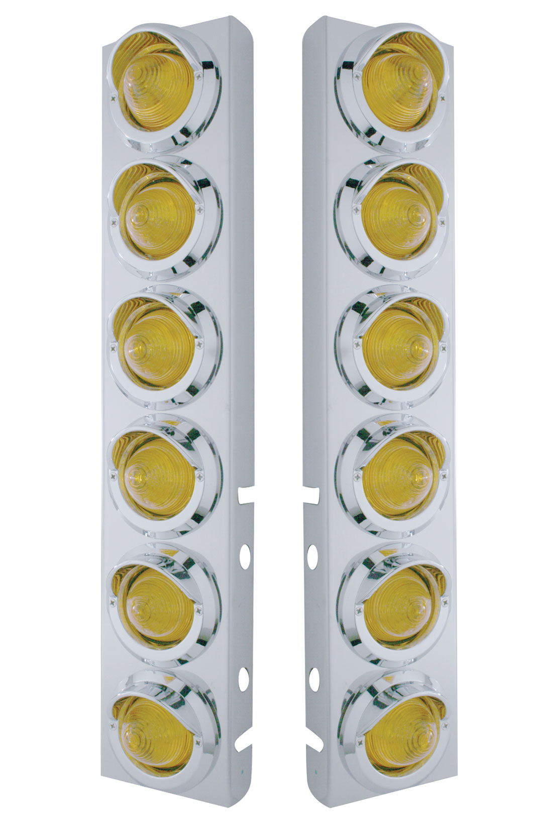 (2/Bulk) Stainless Steel Peterbilt 12 Led Cutout Air Cleaner Light Bracket W/ 2" Incandescent Beehive Light & Cr. Pl. Visor