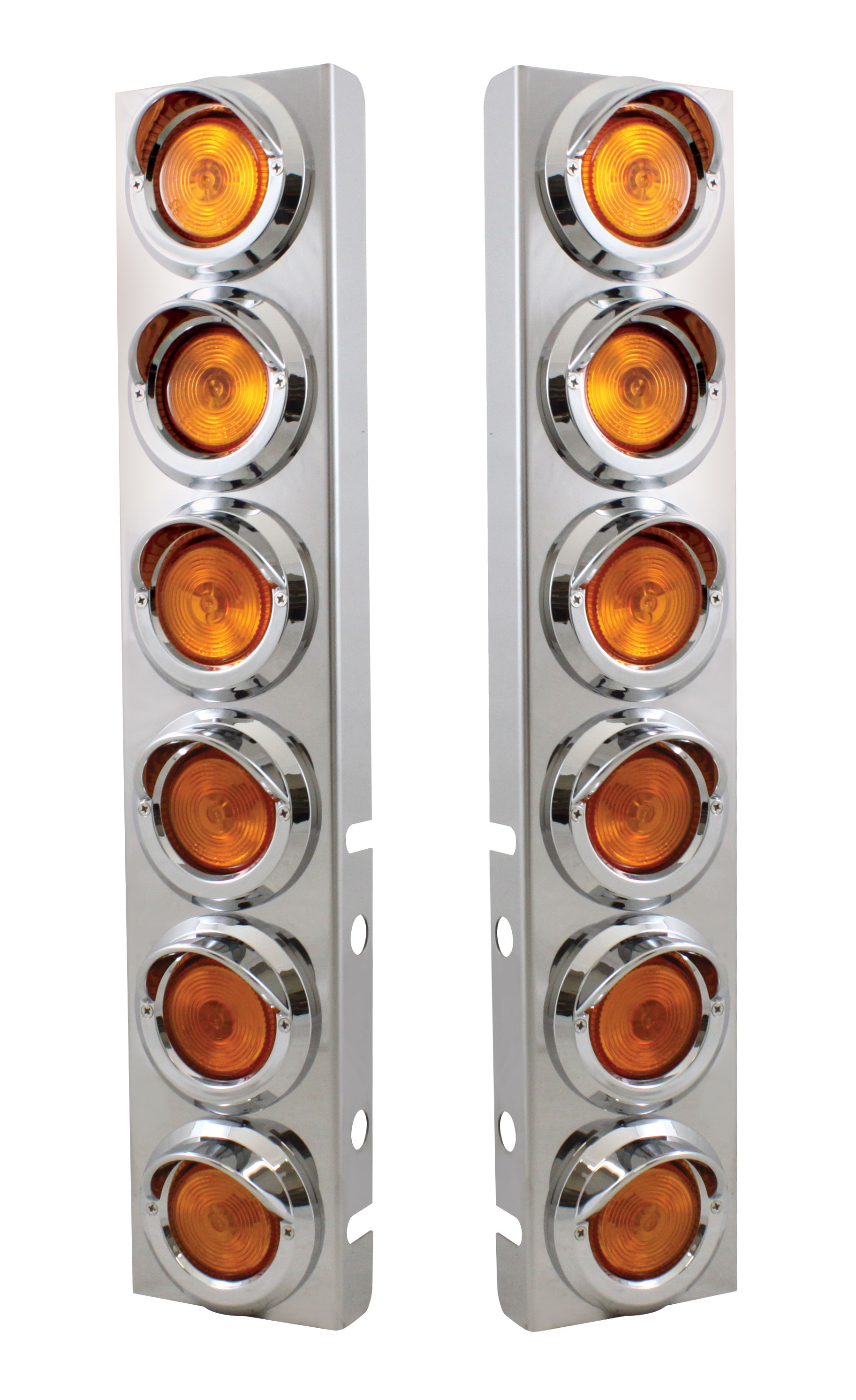 (2/Bulk) Stainless Steel Peterbilt 12 Led Cutout Air Cleaner Light Bracket W/ 2" Incandescent Flat Light & Cr. Pl. Visor