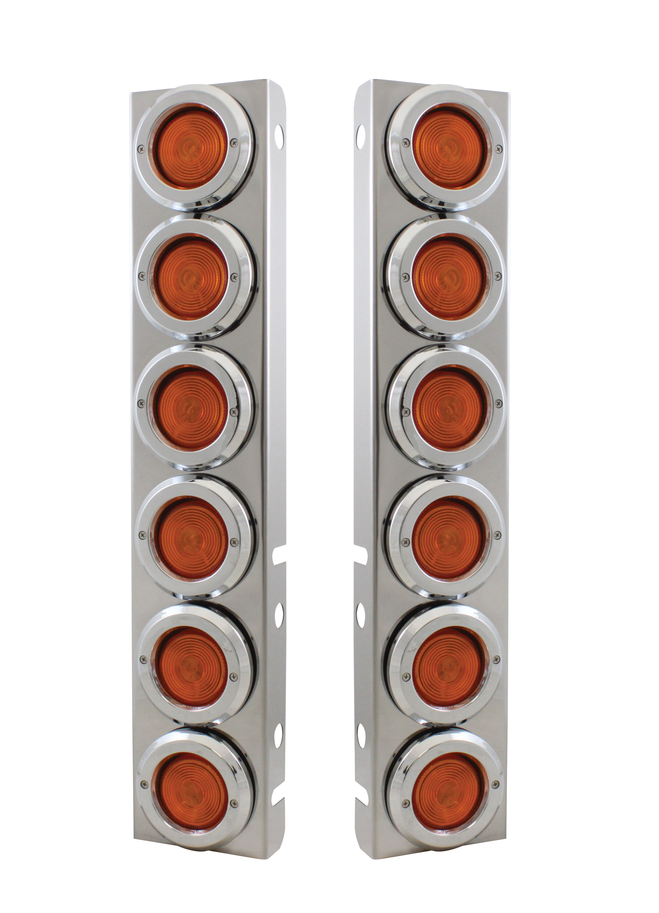 (2/Bulk) Stainless Steel Peterbilt 12 Led Cutout Front Air Cleaner Light Bracket W/ 2" Incandescent Flat Light & Cr. Pl. Bezel