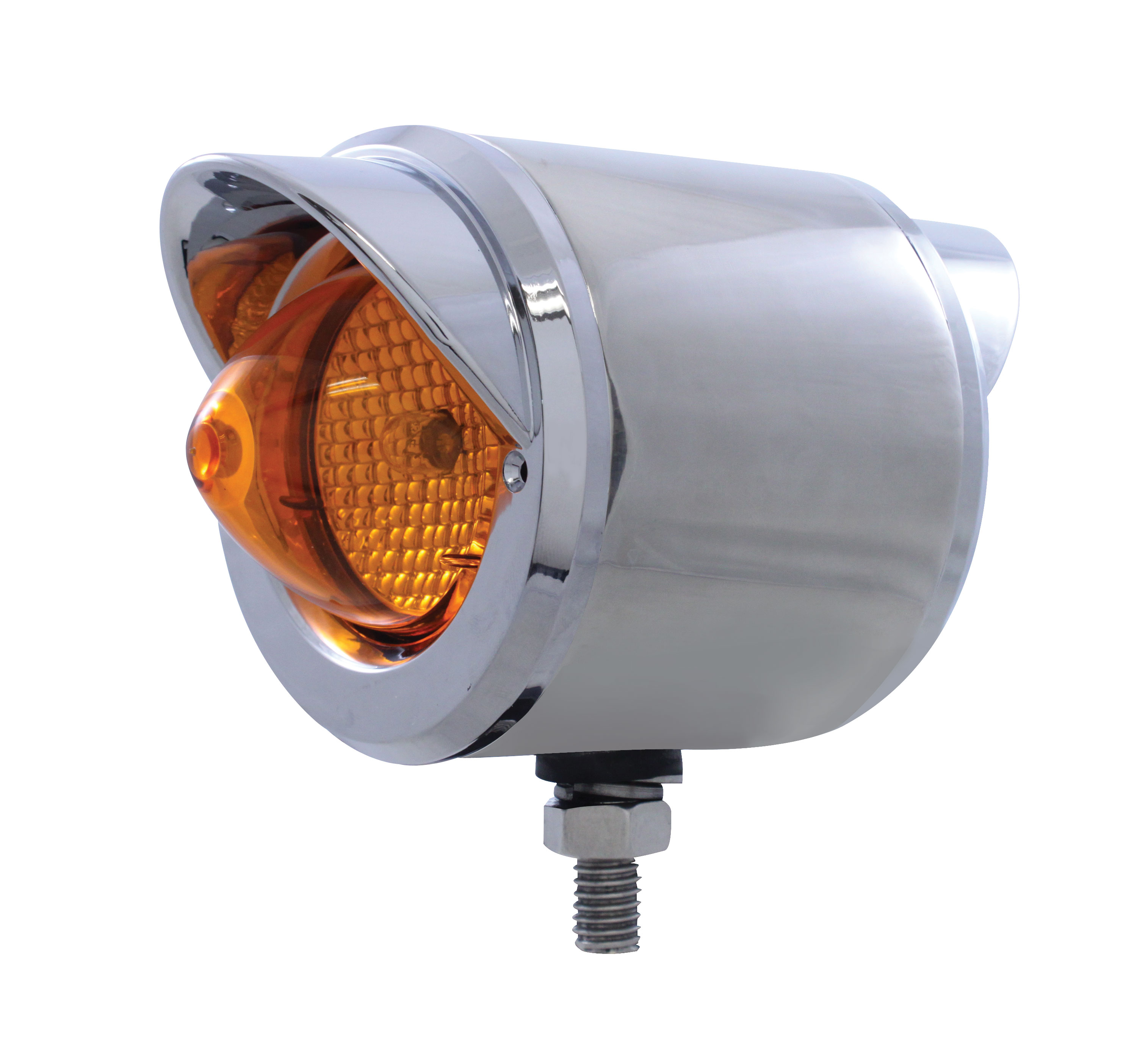 Stainless Steel Double Face Housing W/ 2 Incandescent 2 1/2" Crystal Beehive Lt & Chrome Pl. Visor - Amber/Red