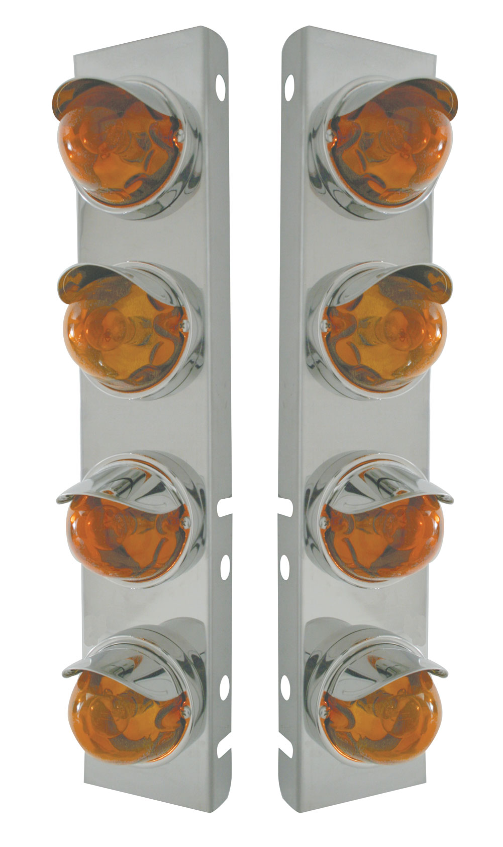 (2/Bulk) Stainless Steel Peterbilt 8 Led Cutout Air Cleaner Light Bracket W/ Original Glass Lens & Visor - Dark Amber