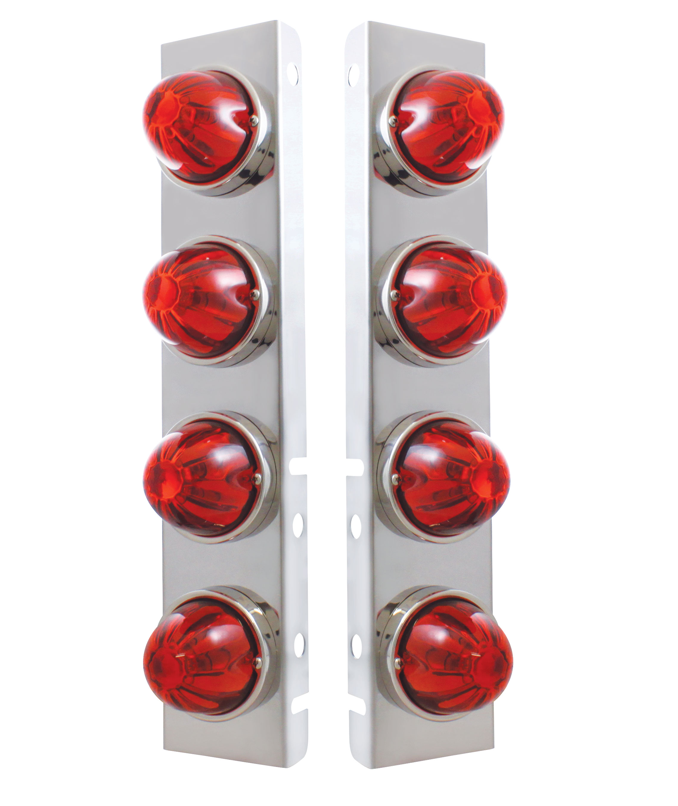 (2/Bulk) Stainless Steel Peterbilt 8 Led Cutout Air Cleaner Light Bracket W/ Watermelon Glass Lens - Dark Amber