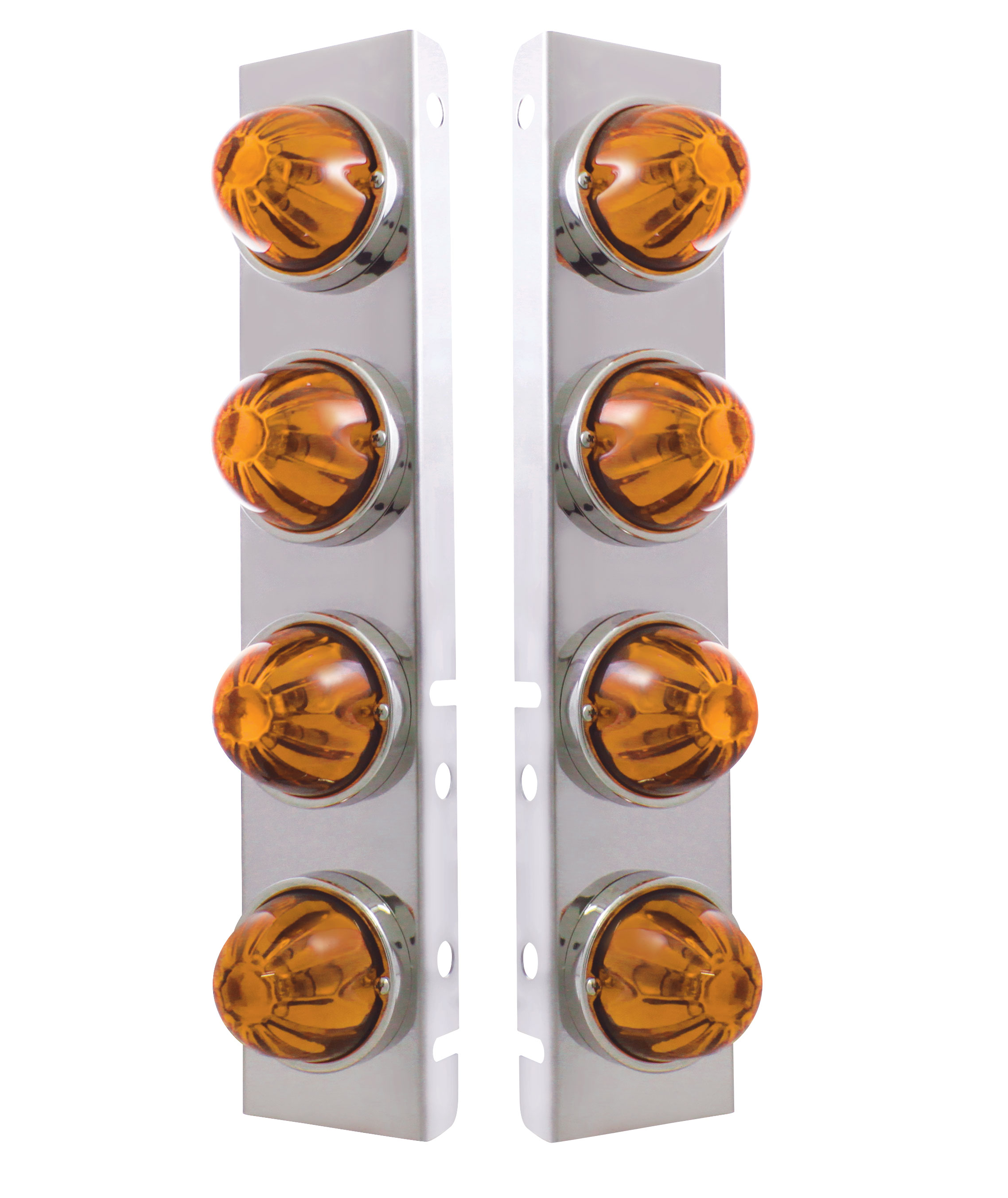 (2/Bulk) Stainless Steel Peterbilt 8 Led Cutout Air Cleaner Light Bracket W/ Watermelon Glass Lens - Amber