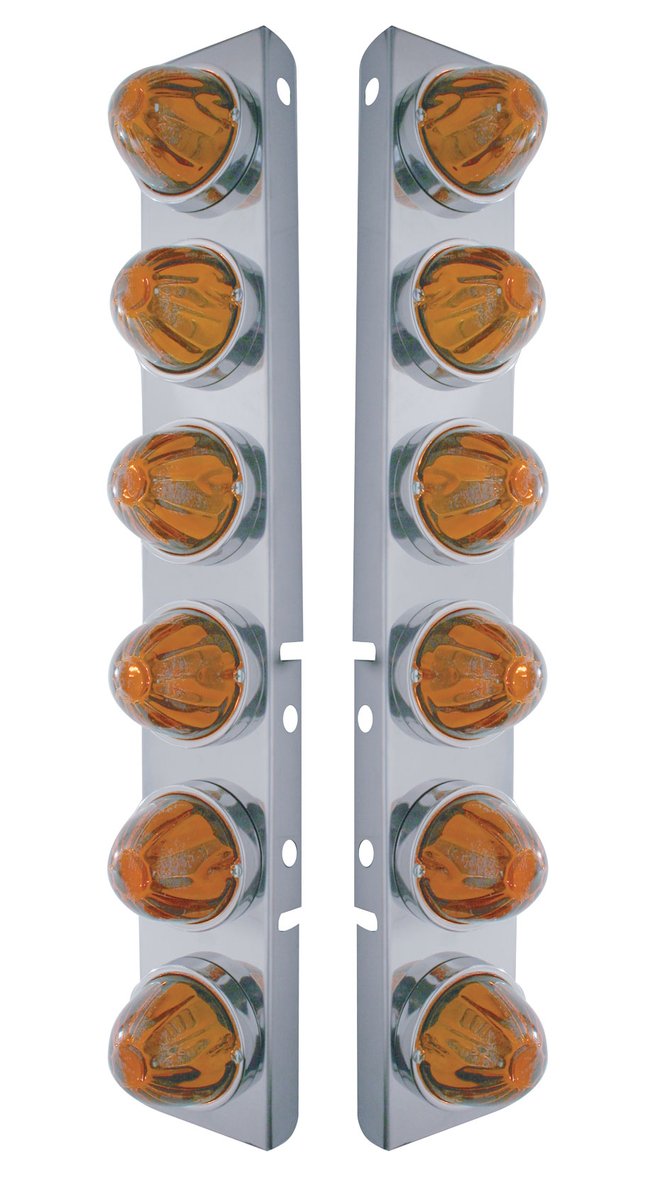 (2/Bulk) Stainless Steel Peterbilt 12 Led Cutout Air Cleaner Light Bracket W/ Watermelon Glass Lens - Dark Amber