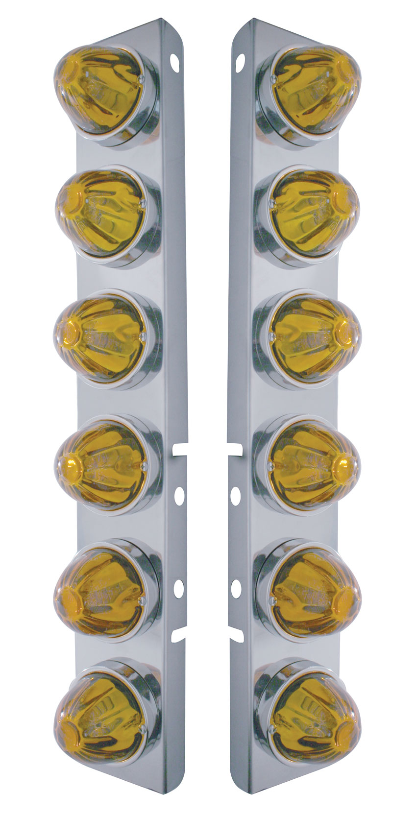 (2/Bulk) Stainless Steel Peterbilt 12 Led Cutout Air Cleaner Light Bracket W/ Watermelon Glass Lens - Amber
