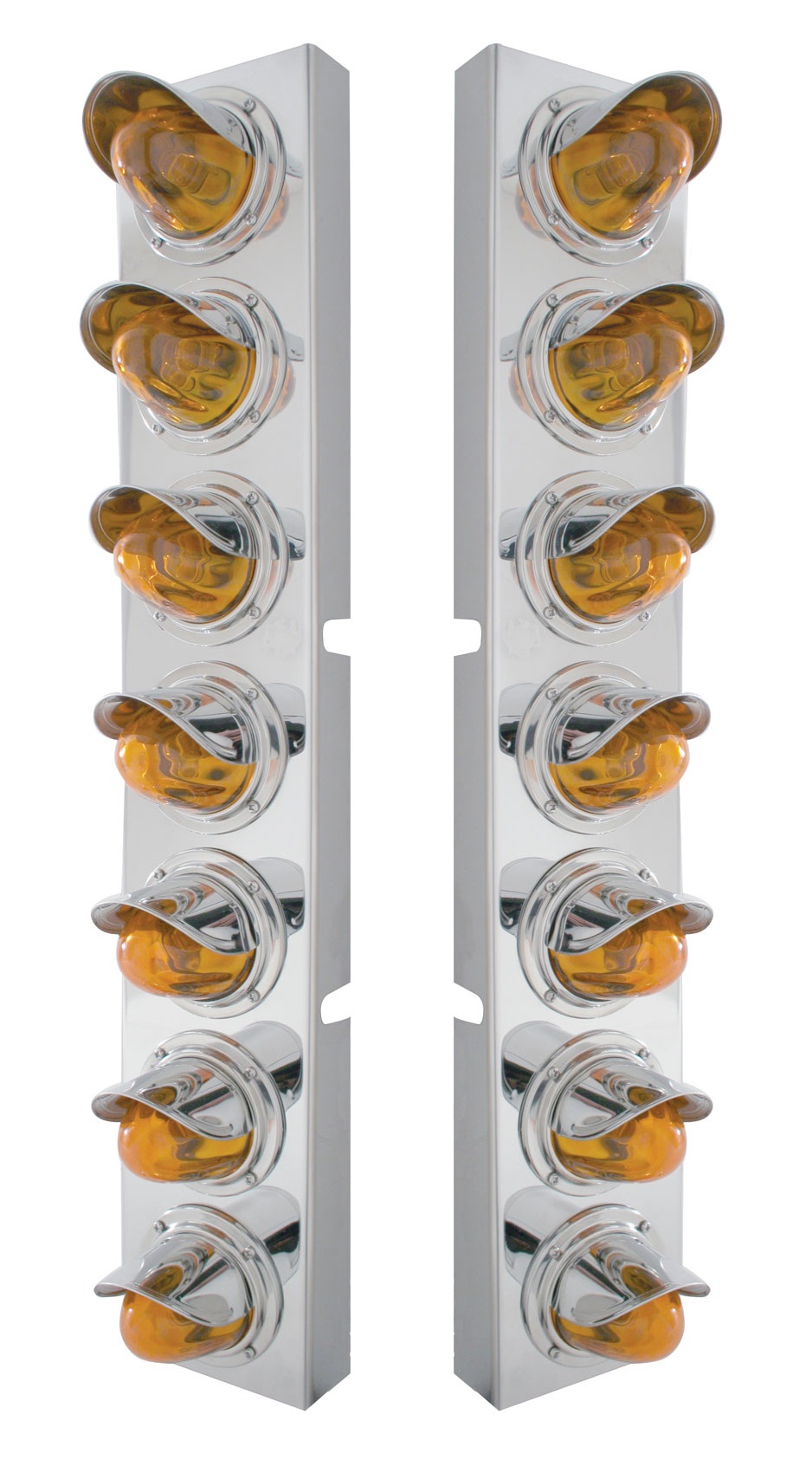 (2/Bulk) Stainless Steel Peterbilt 14 Light Cutout Front Air Cleaner Light Bracket W/ Medium Glass Watermelon Light W/ Visor - Amber