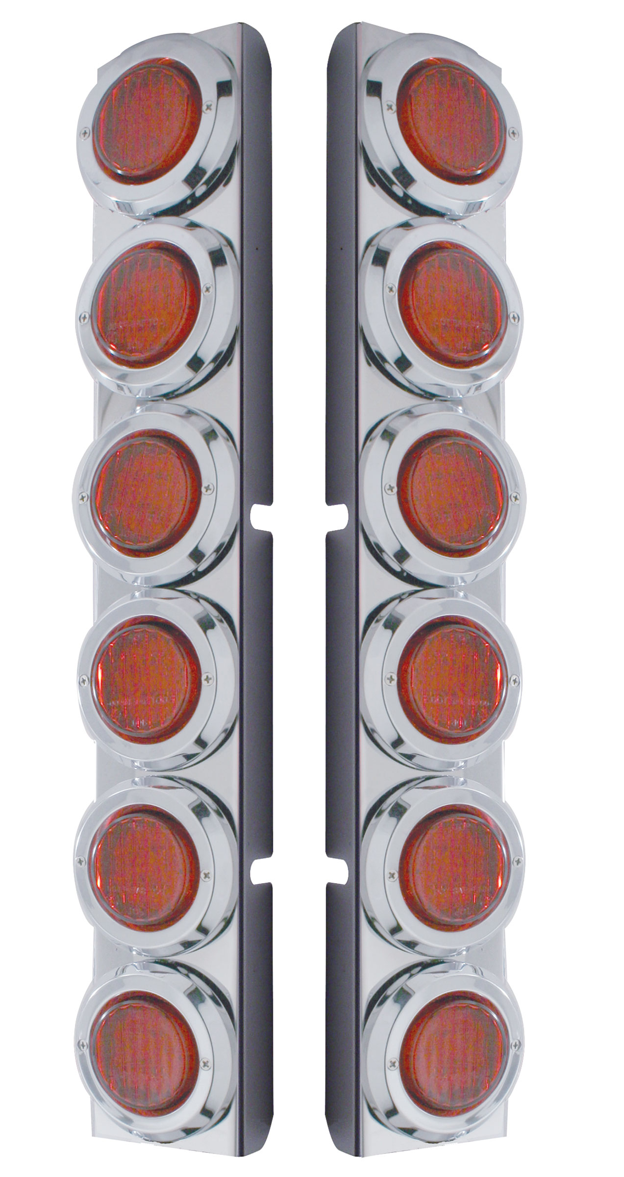 (2/Bulk) Stainless Steel Peterbilt 12 Light Cutout Rear Air Cleaner Light Bracket W/ 2" Incandescent Flat Light W/ Cr Bezel - Red