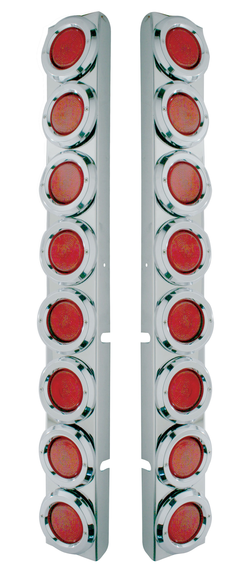 (2/Bulk) Stainless Steel Peterbilt 16 Light Cutout Rear Air Cleaner Light Bracket W/ 2" Incandescent Flat Light W/ Cr Bezel - Red
