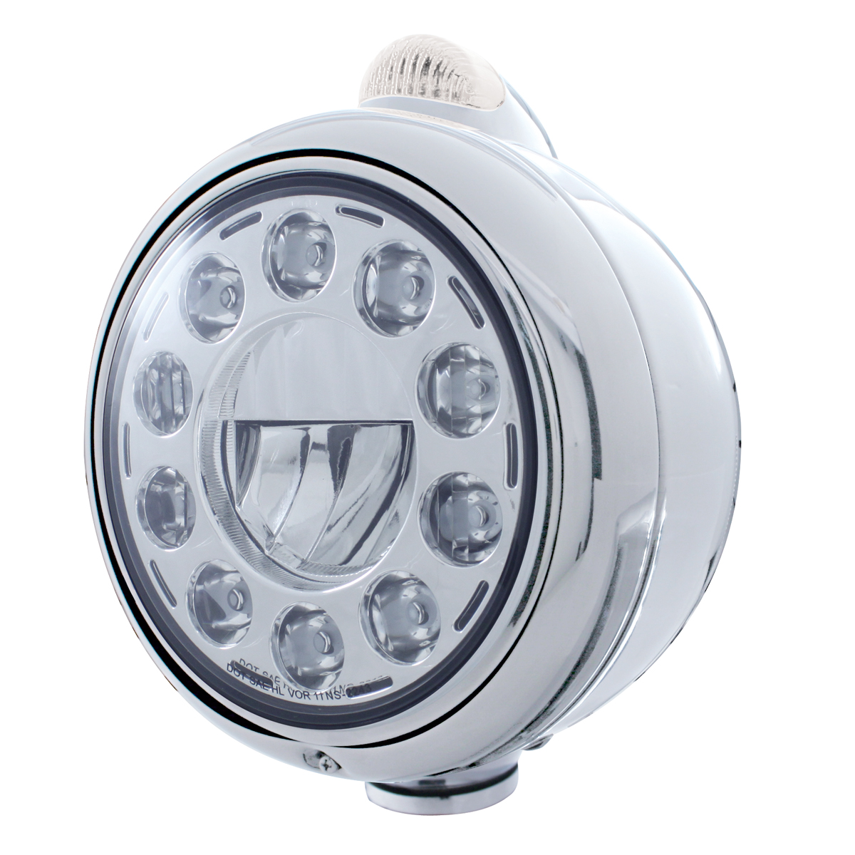Cr "Guide" Peterbilt 11 High Power Led Crystal Headlight W/ 5 Amber Led Dual Function Top Mount Light - Clear Lens