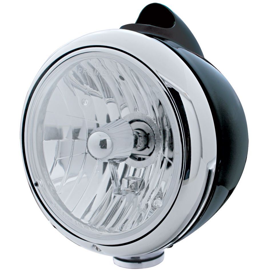 Black "Guide" Peterbilt Headlight - Crystal H4 Halogen