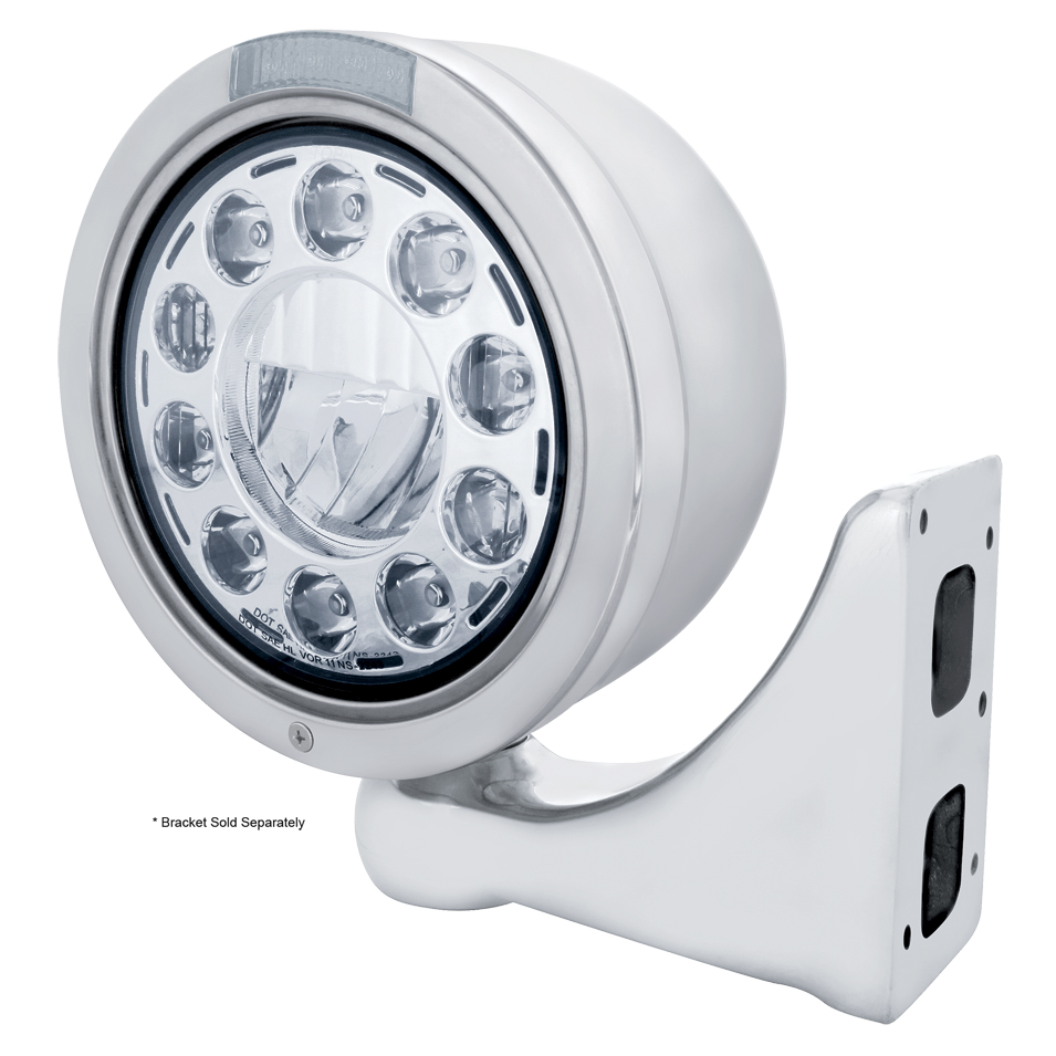 Stainless Steel "Bullet" Half-Moon Peterbilt 11 High Power Led Crystal Headlight W/ 4 Amb Led Dual Function Signal Light - Clear Lens