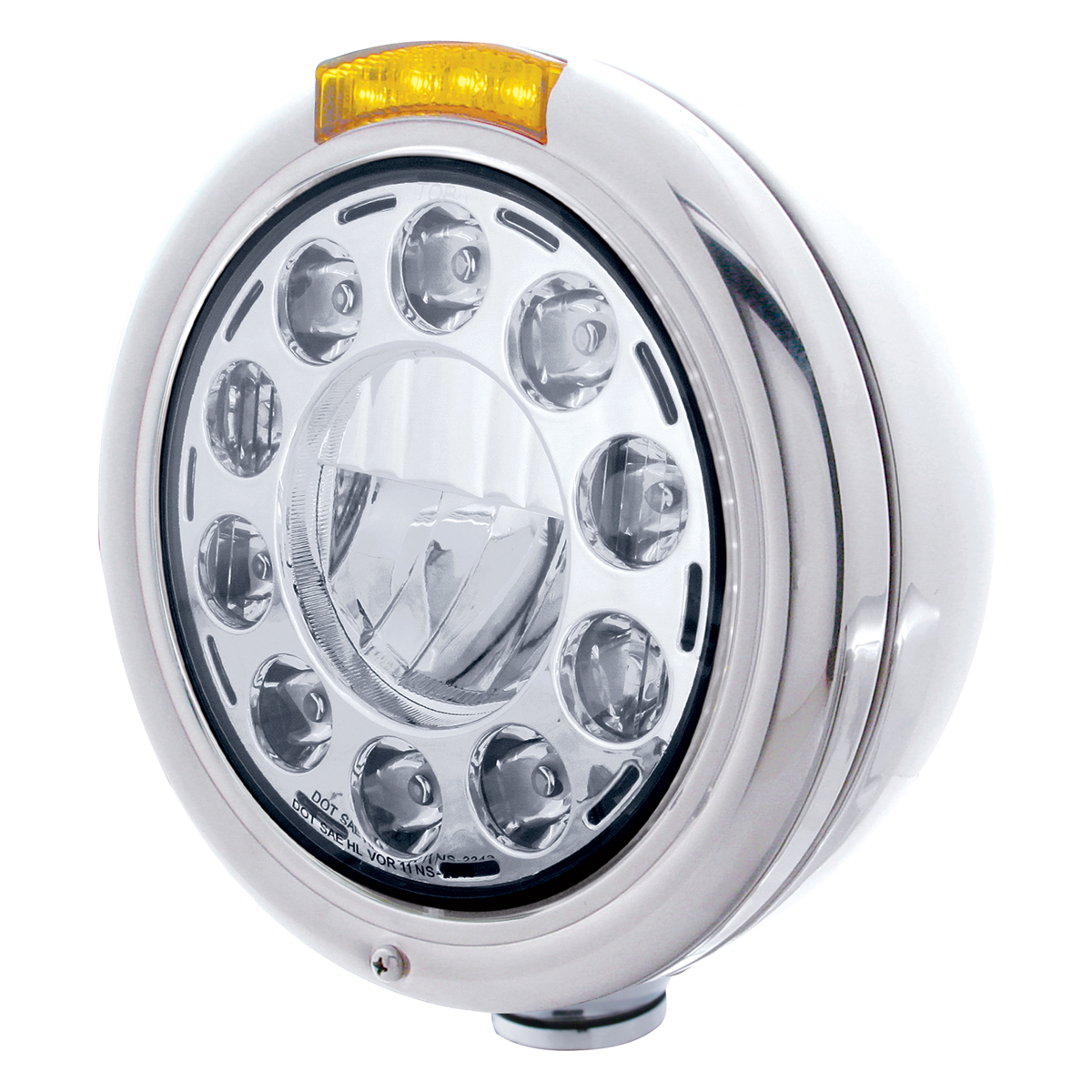 Stainless Steel "Classic" Peterbilt 11 High Power Led Crystal Headlight W/ 4 Amber Led Signal Light - Amber Lens