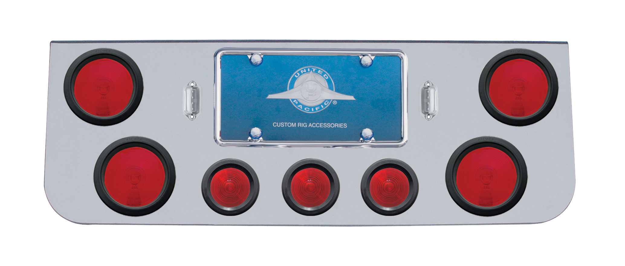 Chrome Rear Center Light Panel W/ Four 4" & Three 2 1/2" Round Light - Red Lens