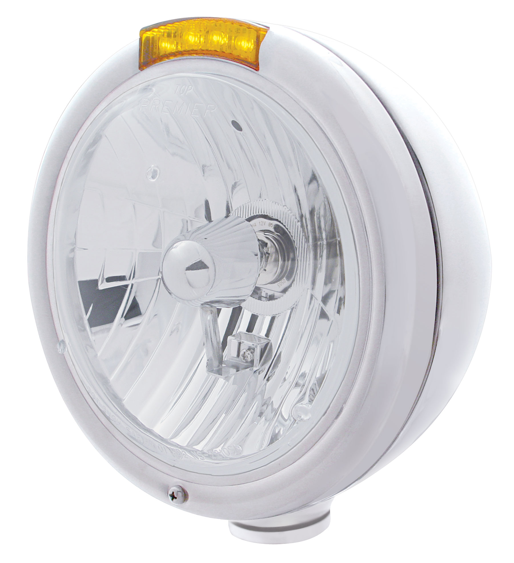 Stainless Steel "Classic" Peterbilt Crystal H4 Halogen Headlight W/ 4 Amber Led Signal Light - Amber Lens