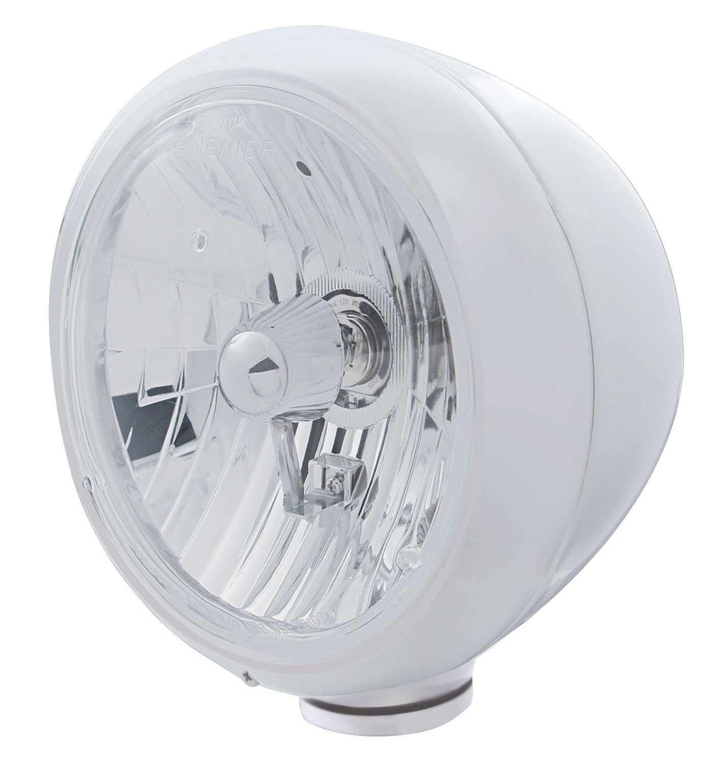 Chrome Classic "Guide" Headlight - Crystal H4 Halogen Bulb