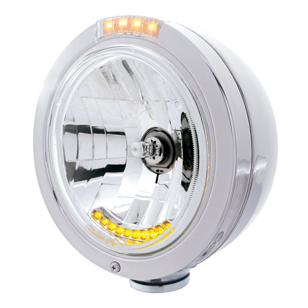 S.S. "Bullet" Peterbiltheadlight W/ Amber/Clear Single Function Signal Light - 10 Amber Led Crystal Halogen