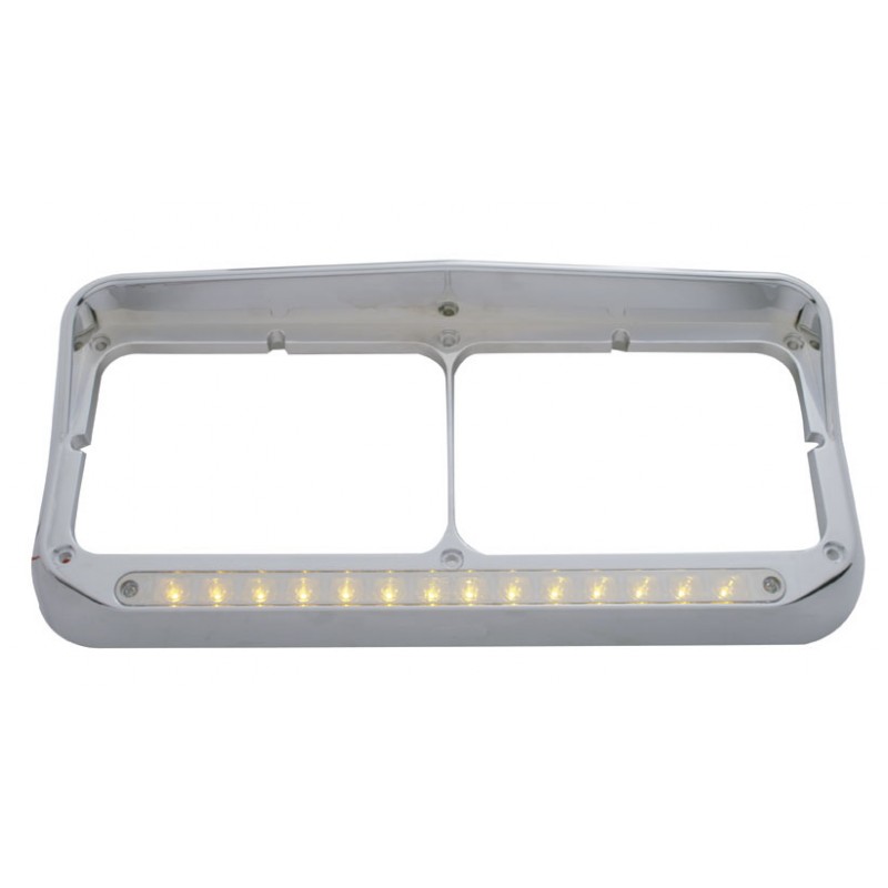 Chrome Plastic 14 Amber Led Rectangular Headlight Bezel W/ Visor - Chrome Lens
