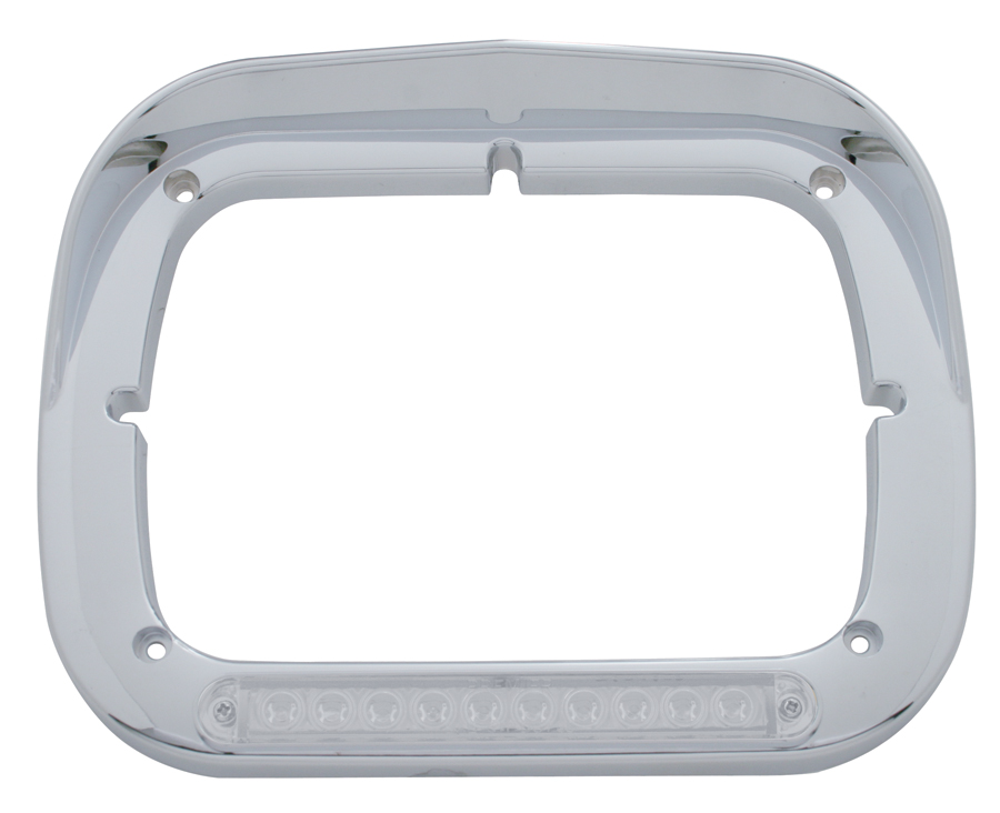 Chrome 10 Amber Led Rectangular Headlight Bezel W/ Visor - Clear Lens