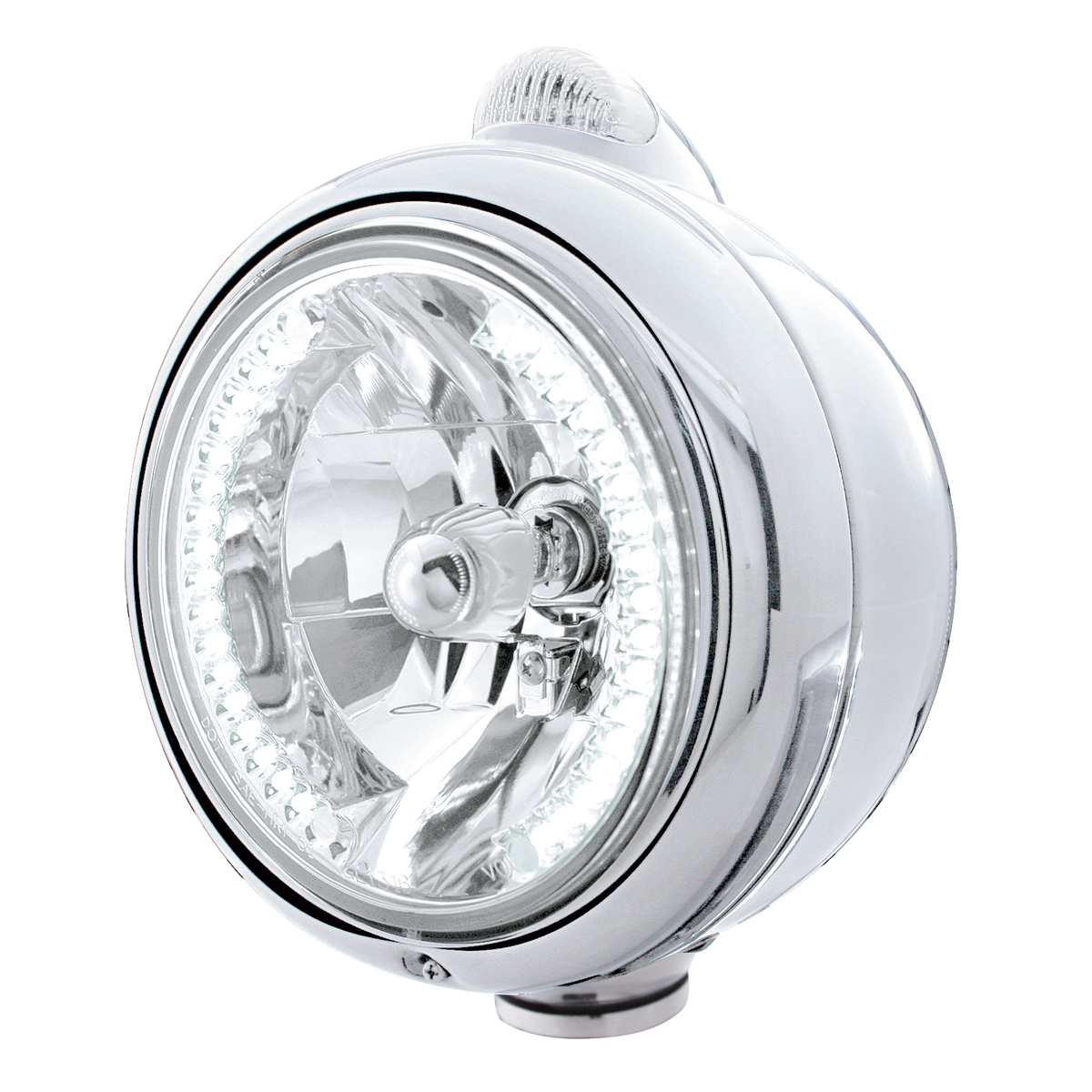 Stainless Steel "Guide" Headlight W/ Amber/Clear Dual Function Top Mount Light - 34 White Led Crystal Halogen