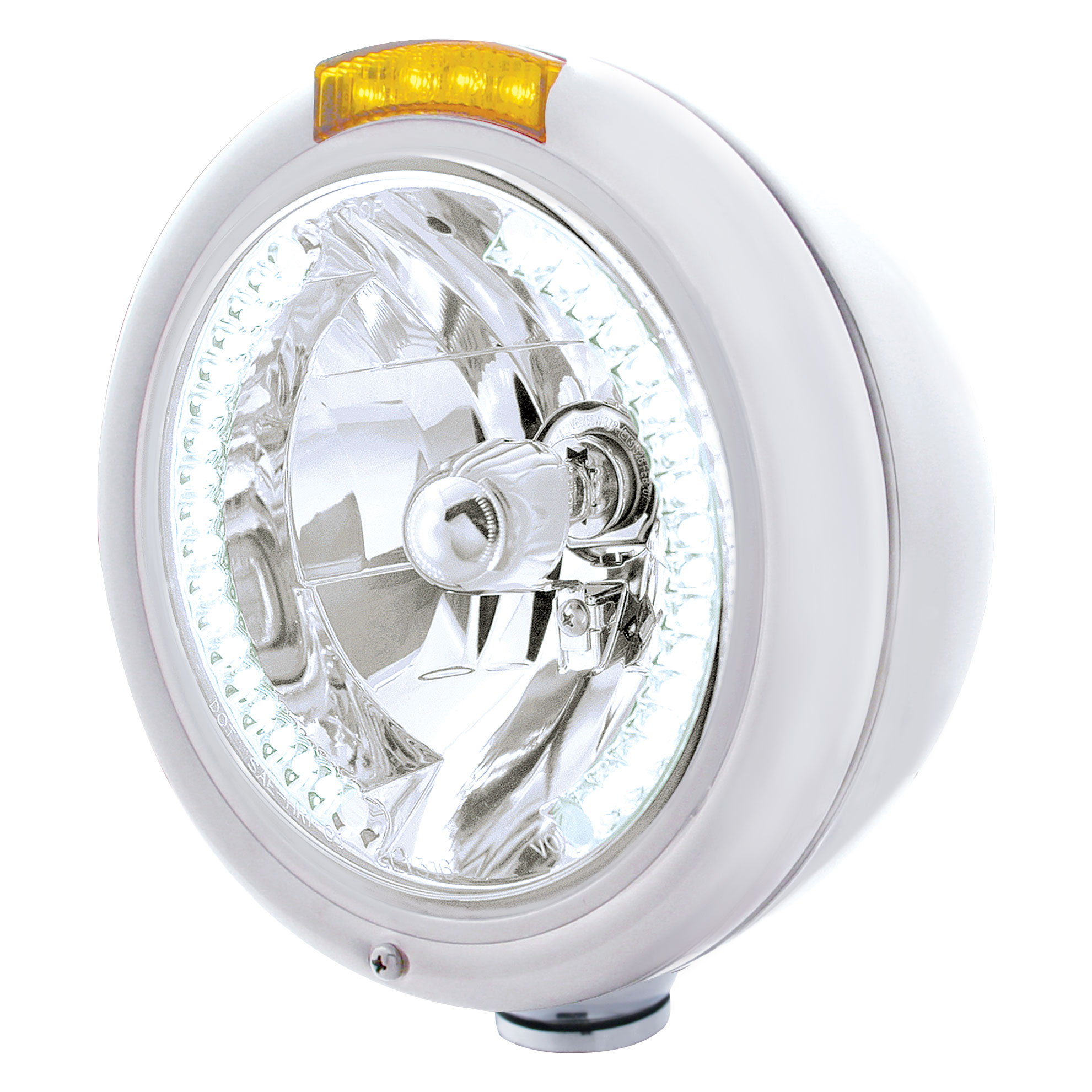 Chrome Peterbilt "Classic" Peterbilt Headlight W/ Amber Signal Light - 34 White Led Crystal Halogen