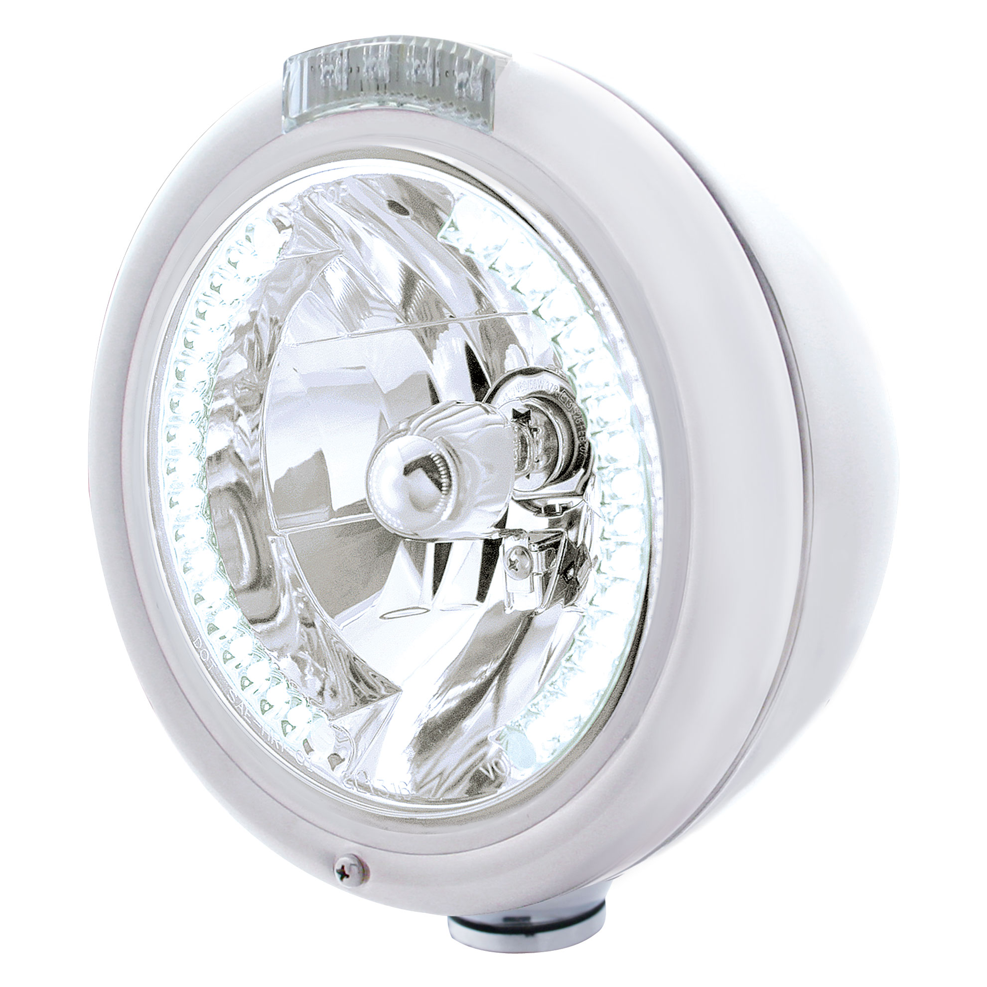 Chrome Peterbilt "Classic" Peterbilt Headlight W/ Amber/Clear Signal Light - 34 White Led Crystal Halogen