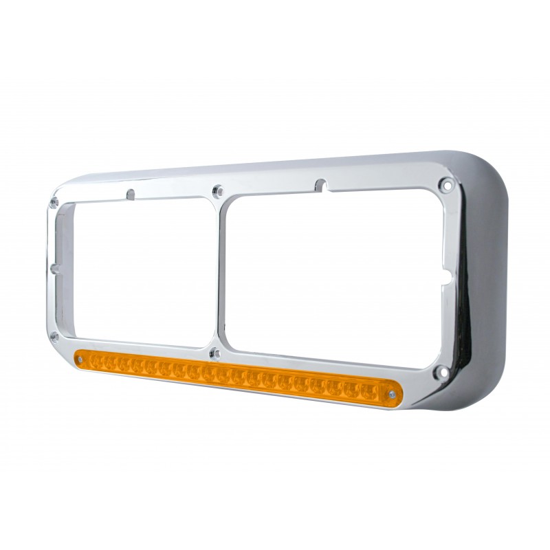 Cr Pl Rect Headlight Bezel W/ 14 Amber Led 12" Sequential Light Bar W/ Amber Lens - Driver Side/Left To Right