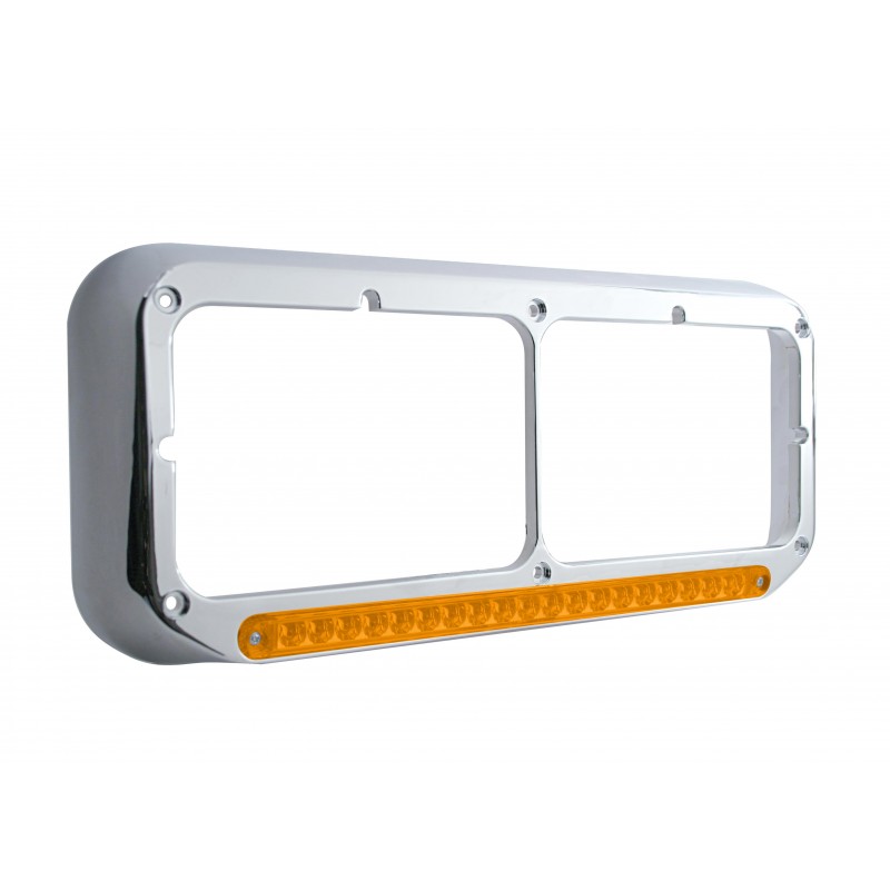 Cr Pl Rect Headlight Bezel W/ 14 Amber Led 12" Sequential Light Bar W/ Amber Lens - Passenger Side/Right To Left