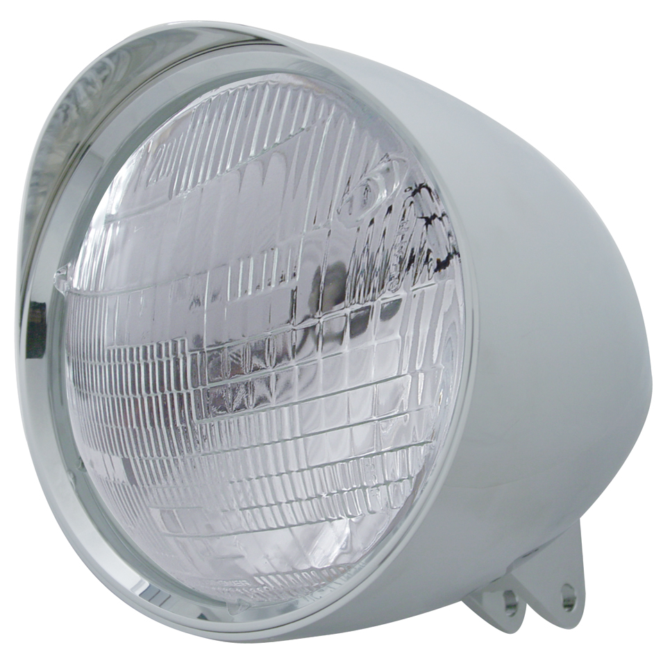 Chrome Aluminum 7" Billet Style "Chopper" Motorcycle Mount Headlight With Smooth Visor - 6014 Seal Beam