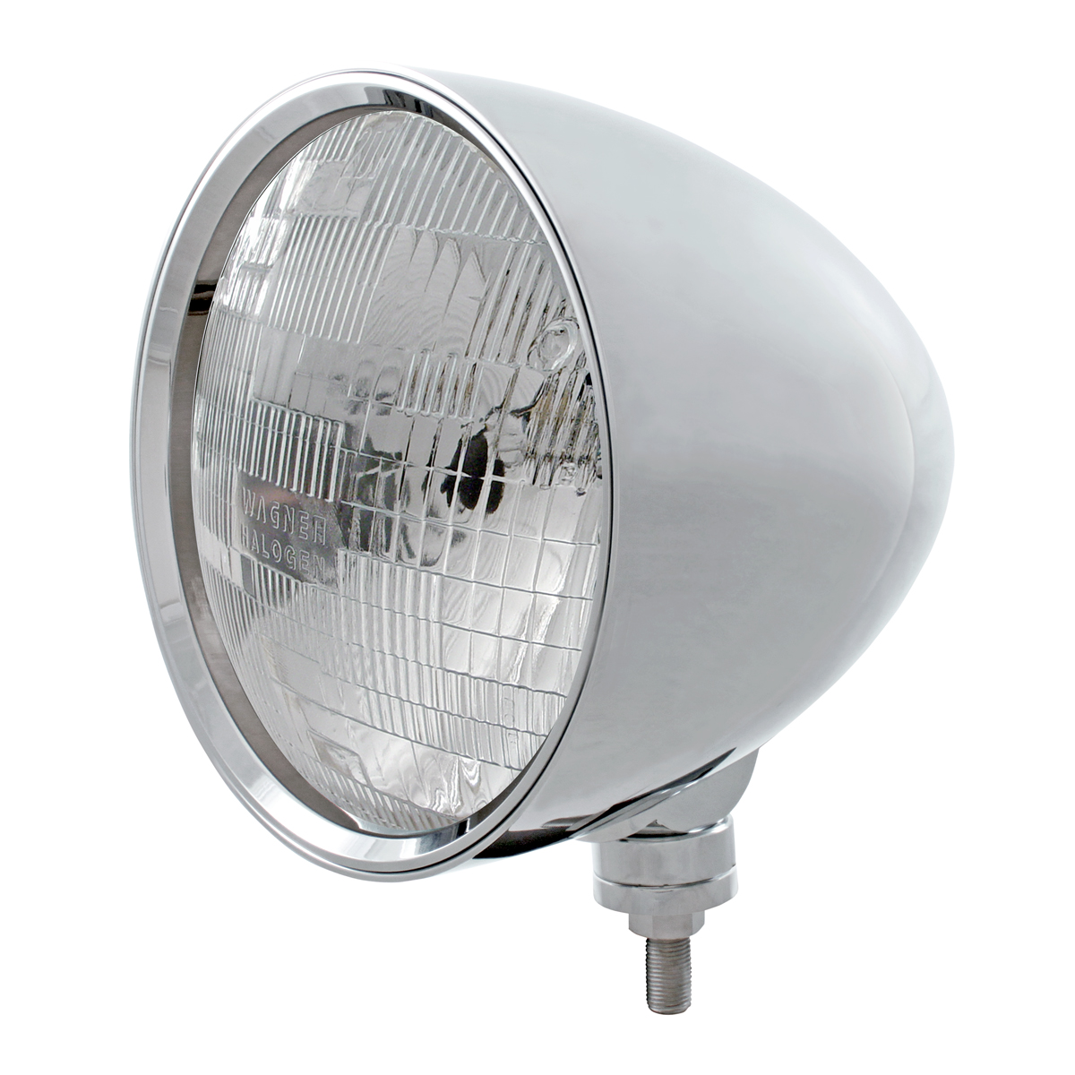 Chrome Aluminum 7" Billet Style "Chopper" Motor Vehicle/Truck Mount Headlight With Smooth Visor - H6024 Halogen