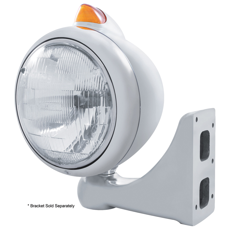 Cr. "Guide" Peterbilt Headlight H6024 Halogen W/ 5 Amber Led Vintage 682-C Series 2 Top Mount Light - Amber Lens