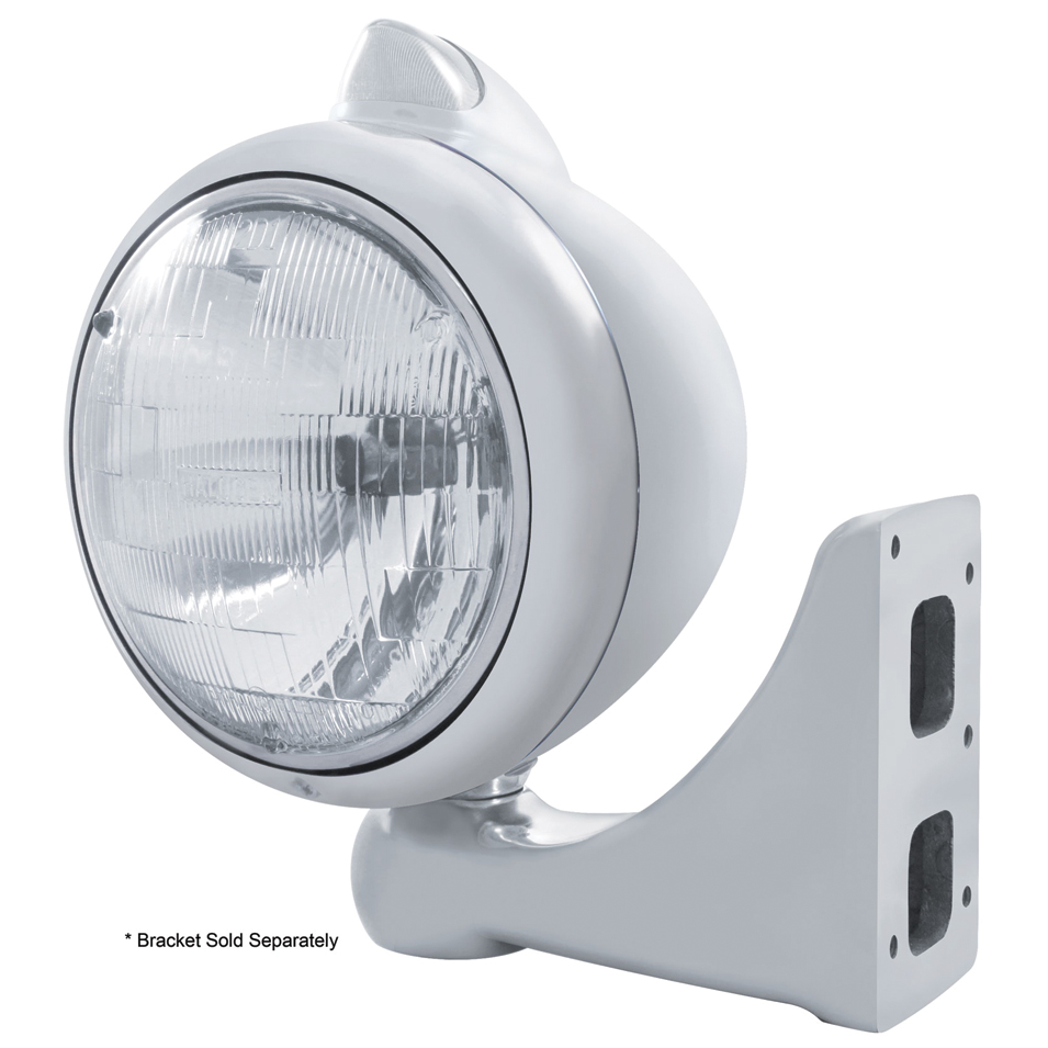 Cr. "Guide" Peterbilt Headlight H6024 Halogen W/ 5 Amber Led Vintage 682-C Series 2 Top Mount Light - Clear Lens