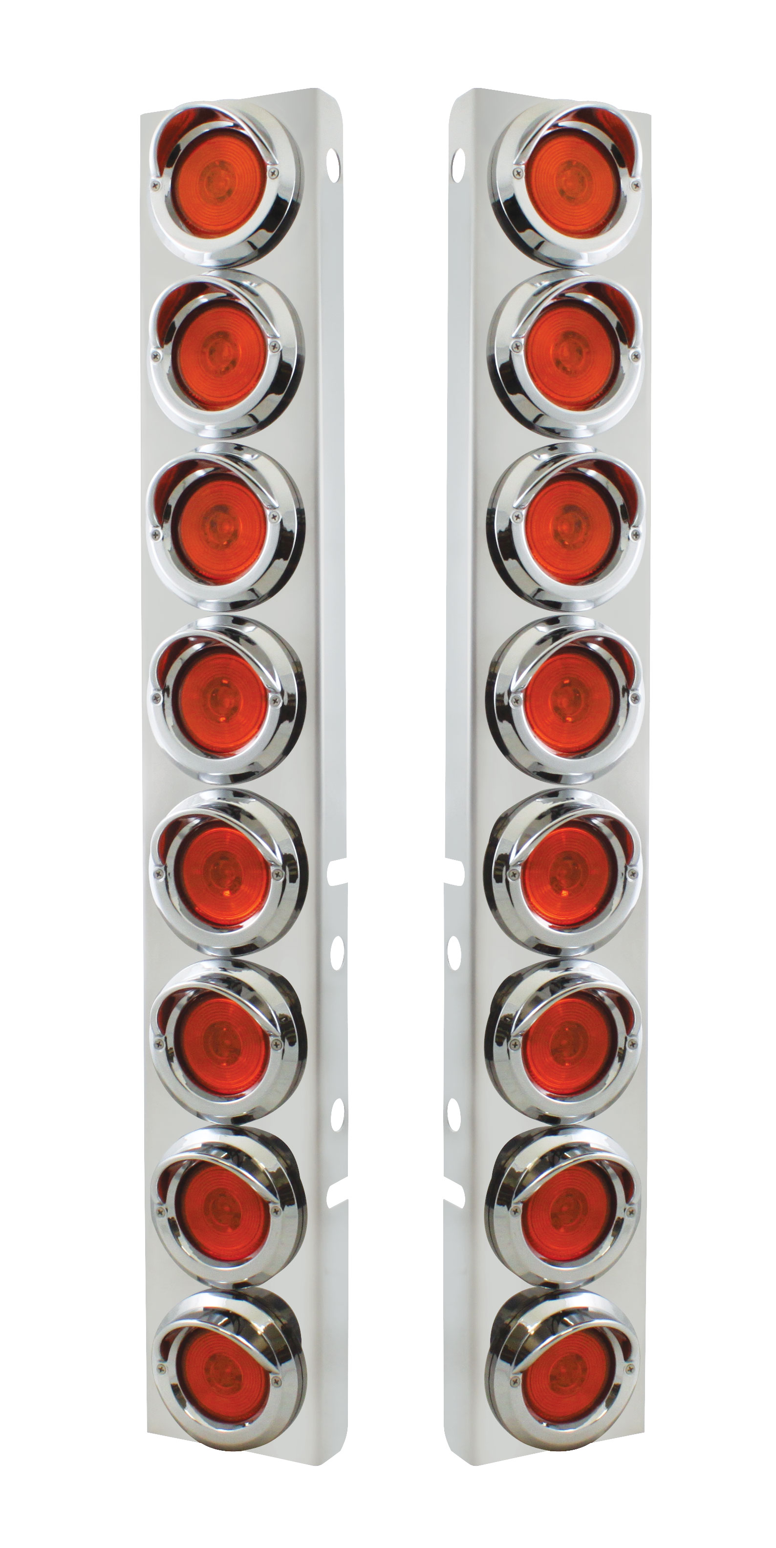 (2/Bulk) Stainless Steel Peterbilt 16 Led Cutout A/C Bracket W/2" 9 Amber Led Low Profile Light & Chrome Pl. Visor - Amber Lens