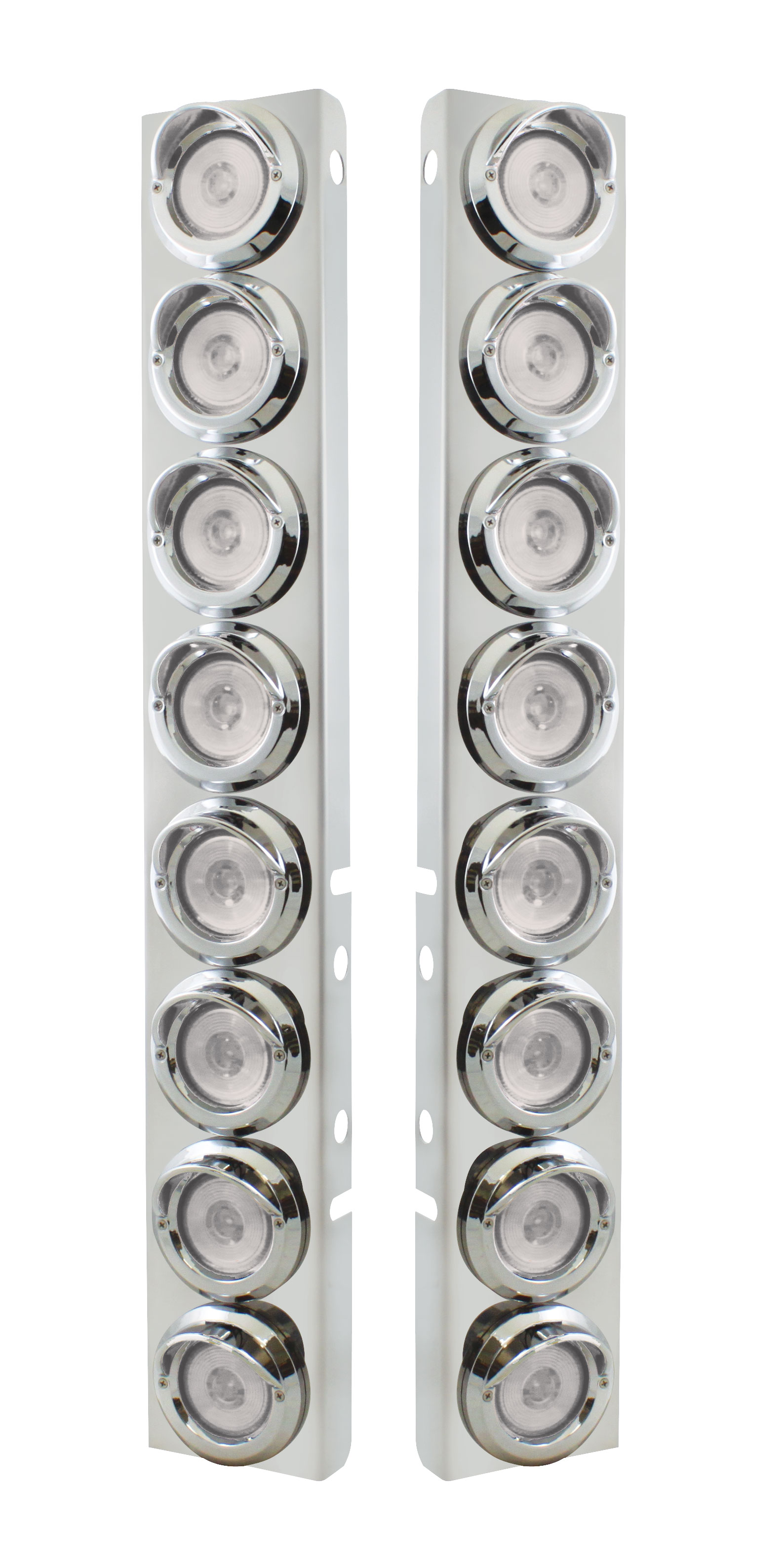 (2/Bulk) Stainless Steel Peterbilt 16 Led Cutout A/C Bracket W/2" 9 Amber Led Low Profile Light & Chrome Pl. Visor - Clear Lens