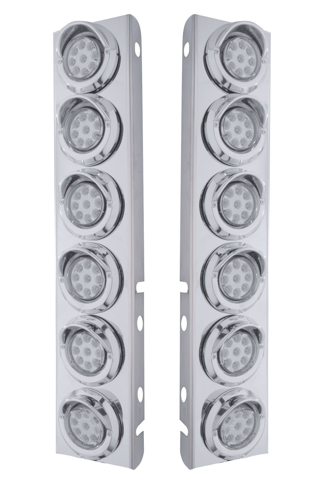 (2/Bulk) Stainless Steel Peterbilt 12 Led Cutout A/C Bracket W/2" 9 Amber Led Low Profile Light & Chrome Pl. Visor - Clear Lens