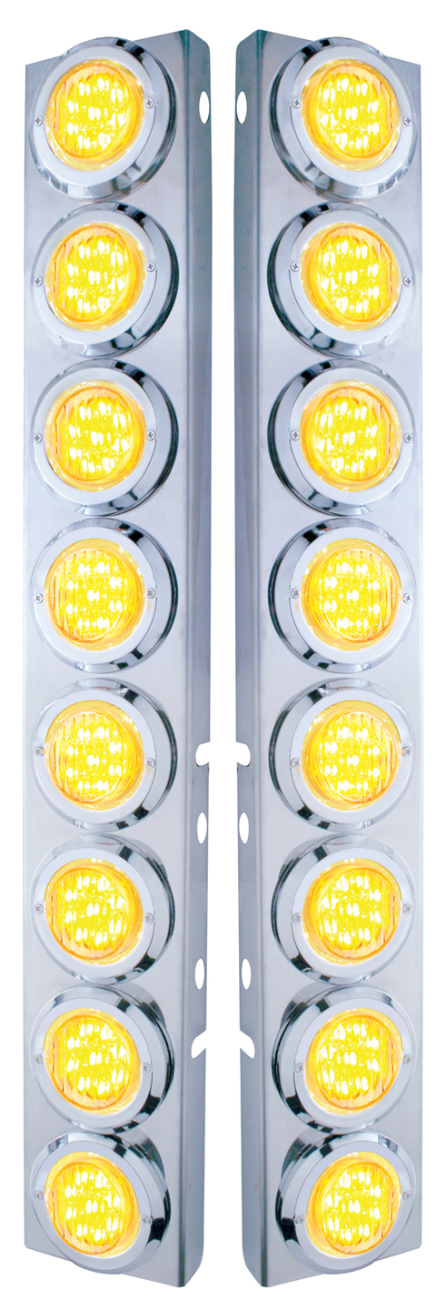 (2/Bulk) Stainless Steel Peterbilt 16 Led Cutout A/C Bracket W/2" 9 Amber Led Flat Light & Chrome Pl. Bezel - Clear Lens
