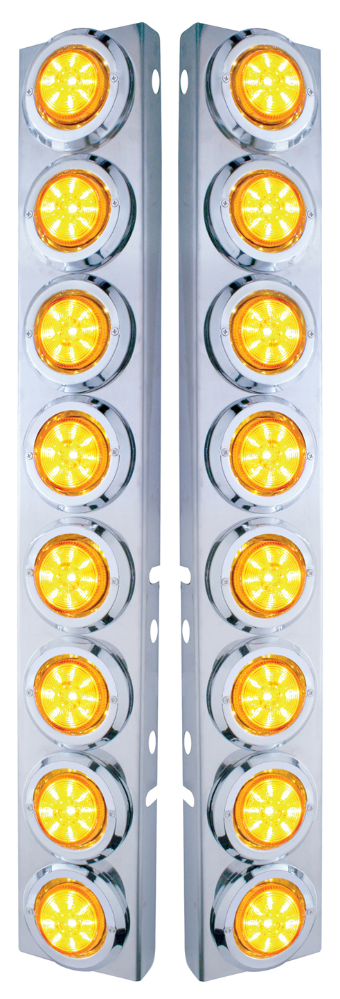 (2/Bulk) Stainless Steel Peterbilt 16 Led Cutout A/C Bracket W/2" 9 Amber Led Low Profile Light & Chrome Pl. Bezel - Amber Lens