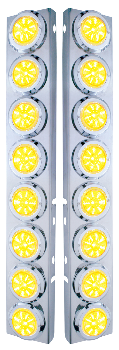 (2/Bulk) Stainless Steel Peterbilt 16 Led Cutout A/C Bracket W/2" 9 Amber Led Low Profile Light & Chrome Pl. Bezel - Clear Lens