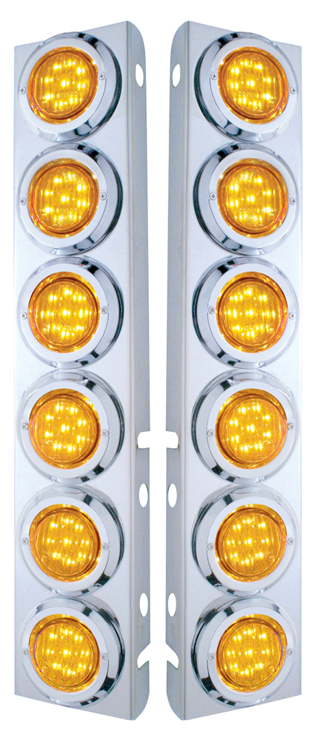 (2/Bulk) Stainless Steel Peterbilt 12 Led Cutout A/C Bracket W/2" 9 Amber Led Flat Light & Chrome Pl. Bezel - Amber Lens