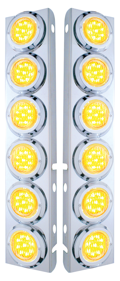 (2/Bulk) Stainless Steel Peterbilt 12 Led Cutout A/C Bracket W/2" 9 Amber Led Flat Light & Chrome Pl. Bezel - Clear Lens