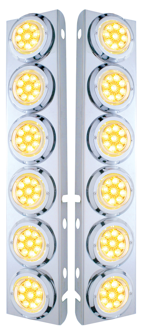 (2/Bulk) Stainless Steel Peterbilt 12 Led Cutout A/C Bracket W/2" 9 Amber Led Flat Reflector Light & Chrome Pl. Bezel - Clear Lens