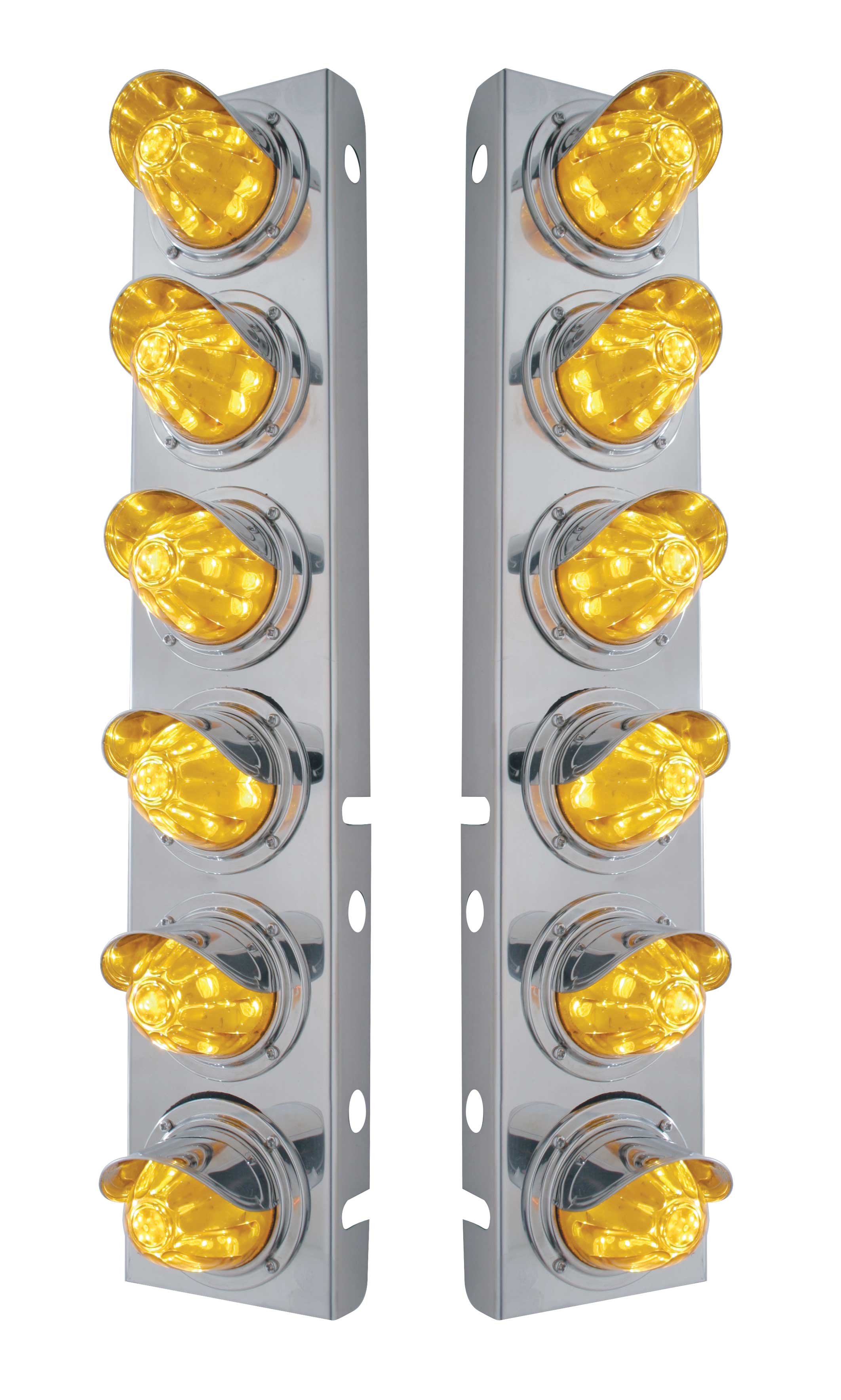 (2/Bulk) Stainless Steel Peterbilt 12 Led Cutout A/C Bracket W/ 11 Amber Led Medium Watermelon W/ Stainless Steel Visor - Amber Lens