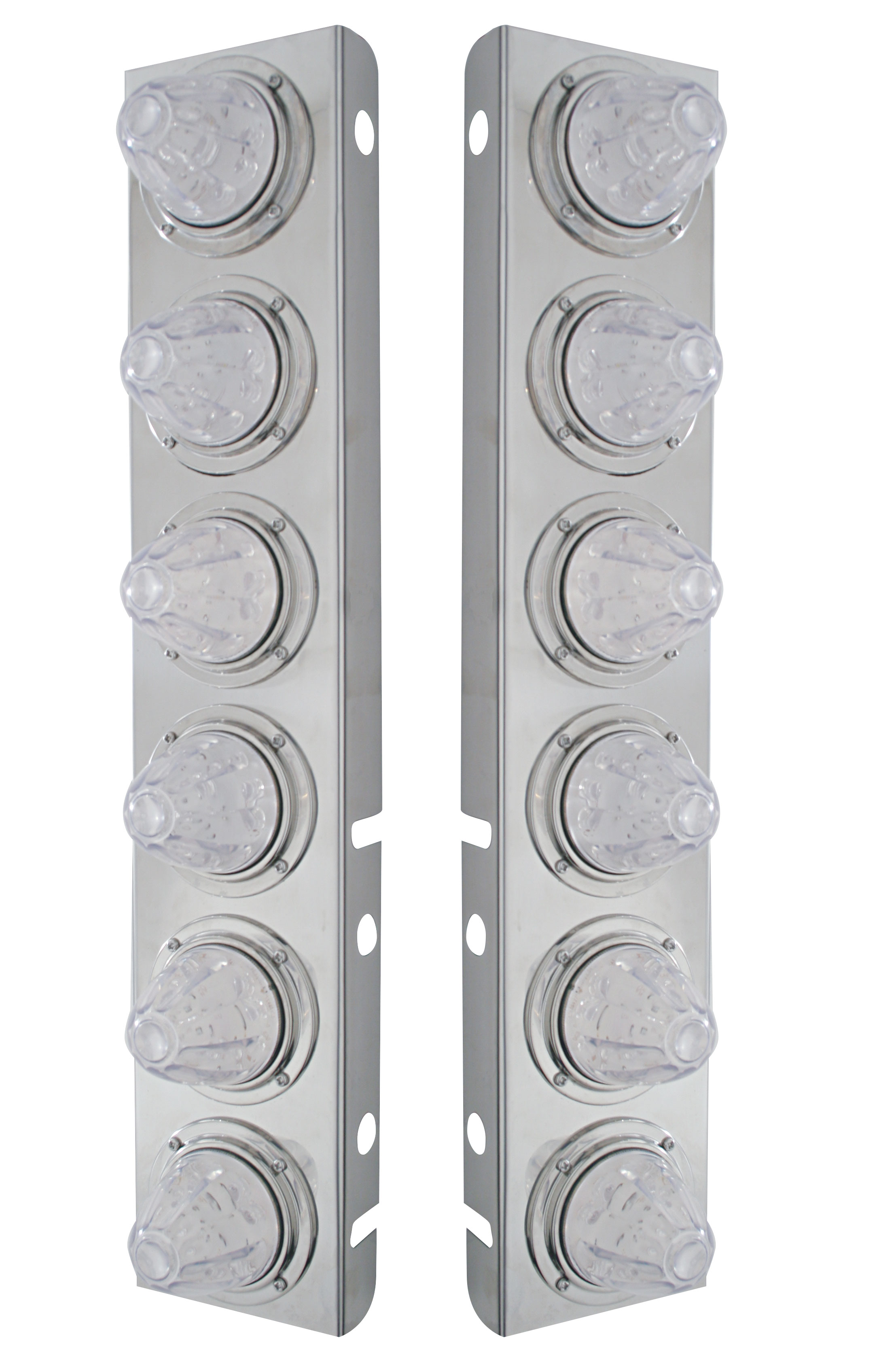 (2/Bulk) Stainless Steel Peterbilt 12 Led Cutout A/C Bracket W/ 11 Amber Led Medium Wtmn W/Stainless Steel Bezel - Clear Lens