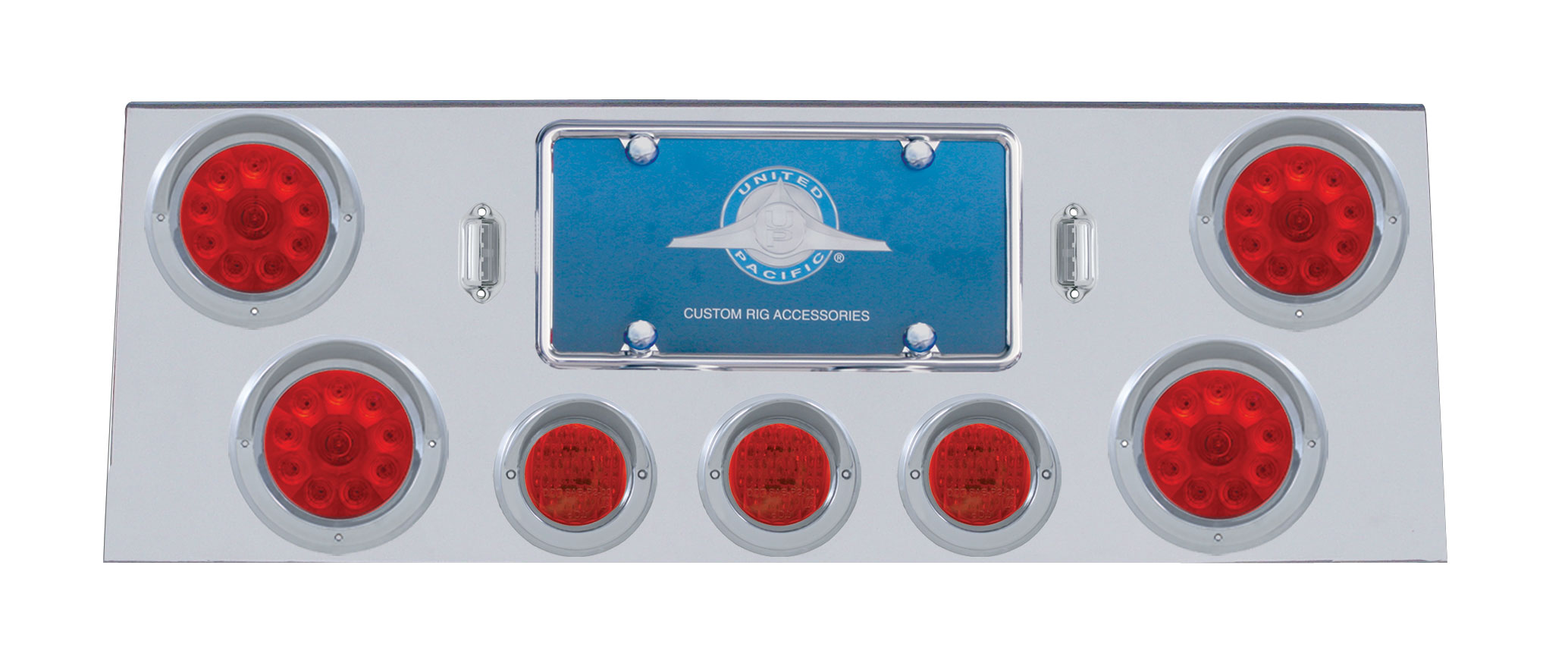 Stainless Steel Rear Center Lt Panel W/ Four 10 Led 4" & Three 13 Led 2 1/2" Flat Lt W/ Visor - Red Led/Red Lens