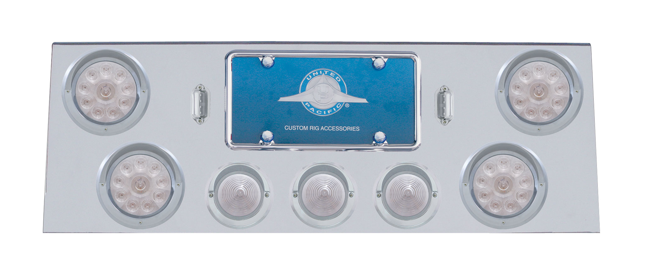 Stainless Steel Rear Center Lt Panel W/ Four 10 Led 4" & Three 13 Led 2 1/2" Bhive Lt W/ Visor - Red Led/Clear Lens