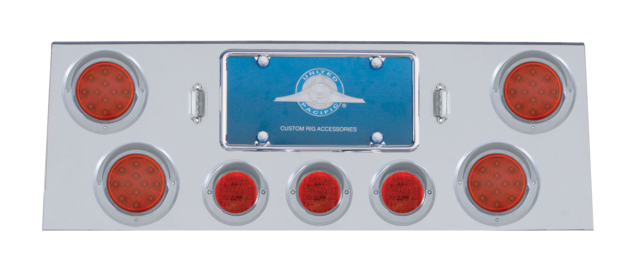 Stainless Steel Rear Center Lt Panel W/ Four 12 Led 4" & Three 13 Led 2 1/2" Flat Lt W/ Visor - Red Led/Red Lens