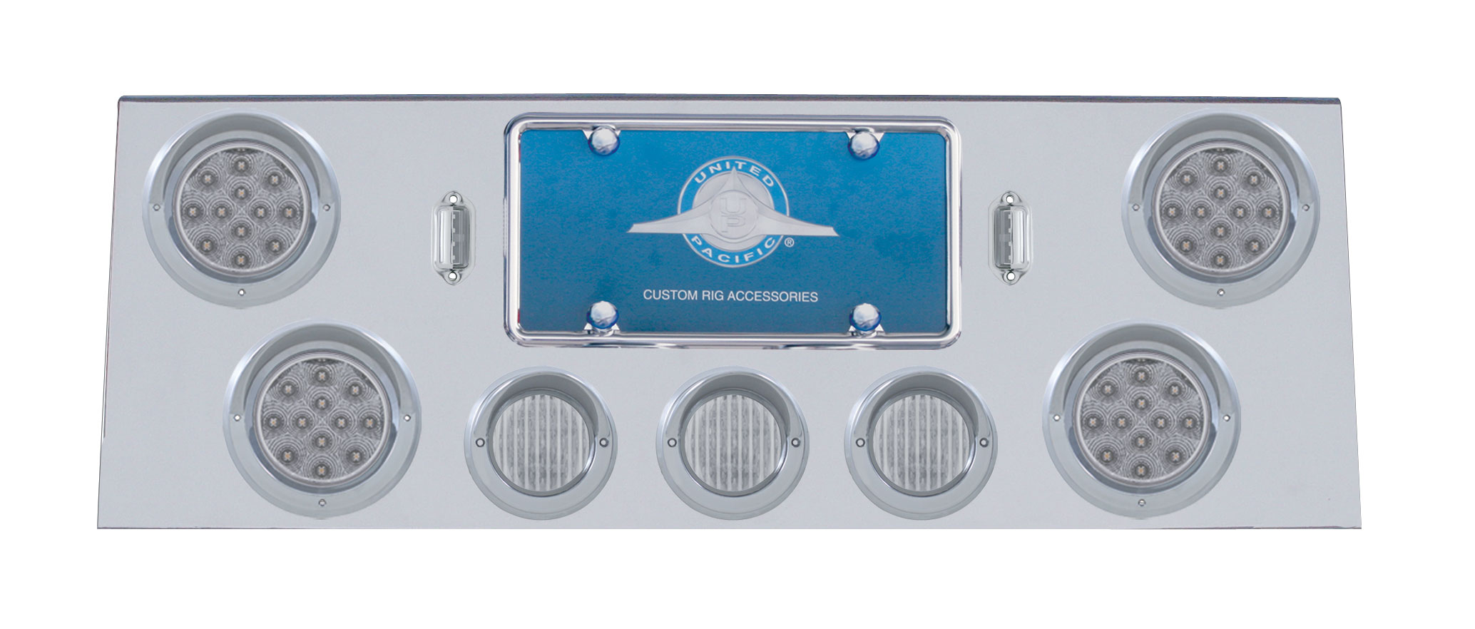Stainless Steel Rear Center Lt Panel W/ Four 12 Led 4" & Three 13 Led 2 1/2" Flat Lt W/ Visor - Red Led/Clear Lens
